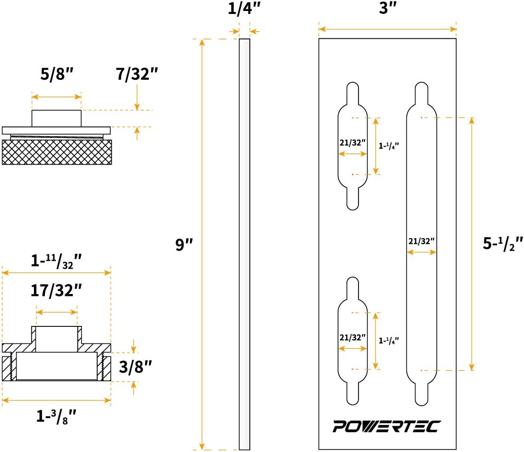 POWERTEC 71120V Clear 1/4" Thick Acrylic Picture-Hanging Keyhole Template for Routing Picture Frame and Woodworking, 1 PK