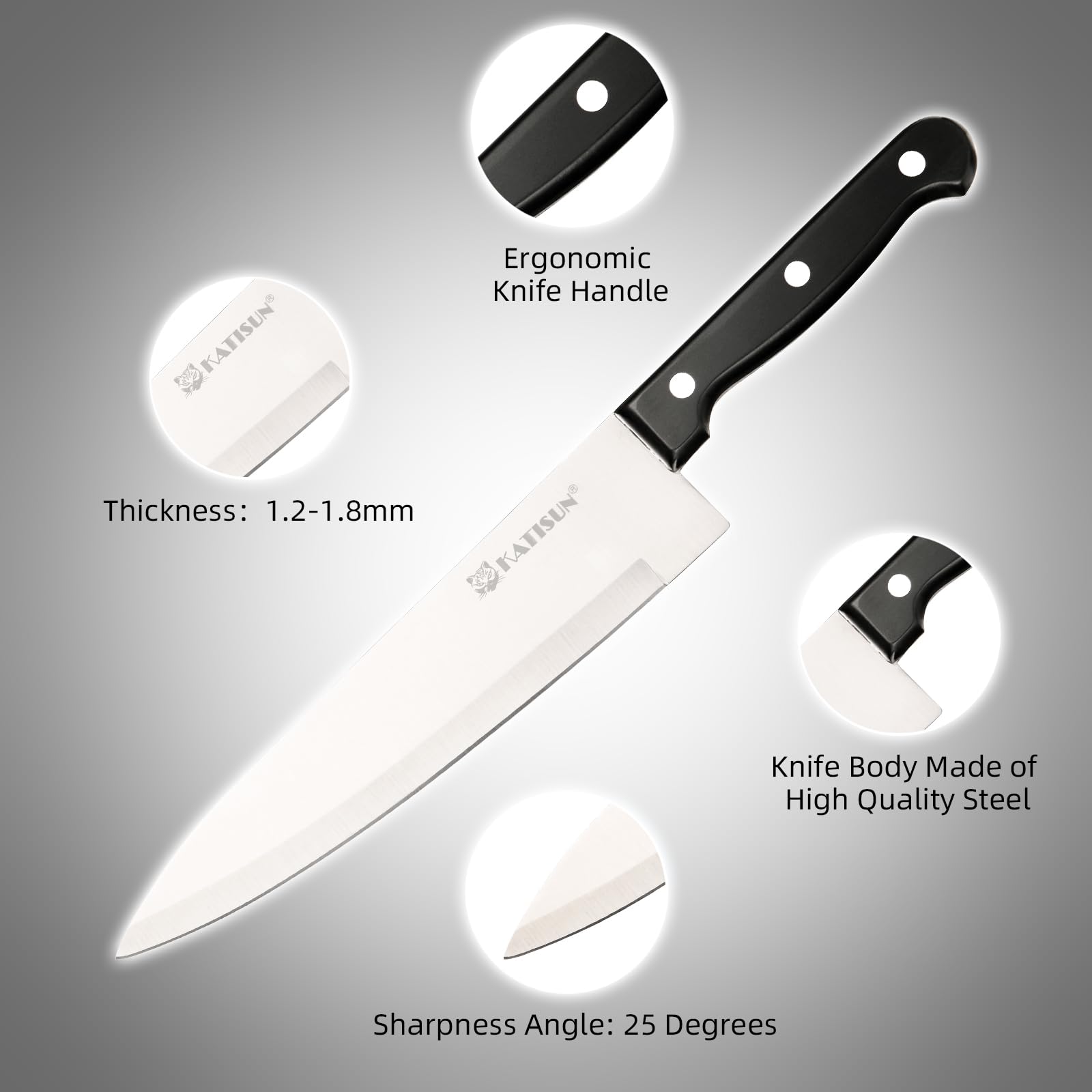 set de cuchillos, bloque de cuchillos 19 piezas, set de cuchillos de chef de acero inoxidable con bloque de madera, cuchillos de cocina profesionales con chaira, hojas afiladas, negro
