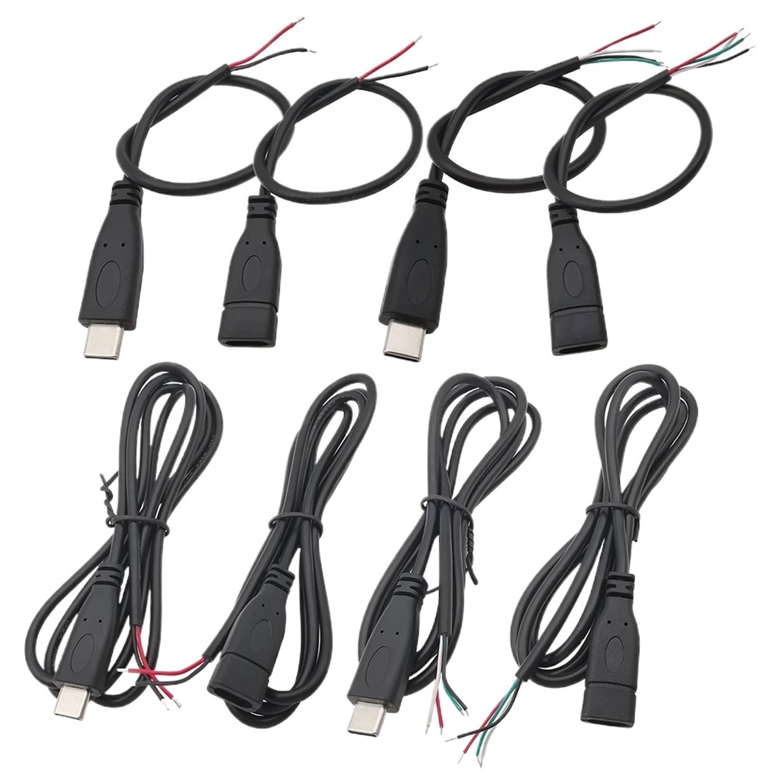 WUZDPRCJ 1/3Pcs 0.3 metres 1M 2M USB Type C Male Female Power Supply Cable Charge Connector Welding 2Pin 4Pin Wire Extension Adapter(Type-C Male 2P,1M_3PCS)