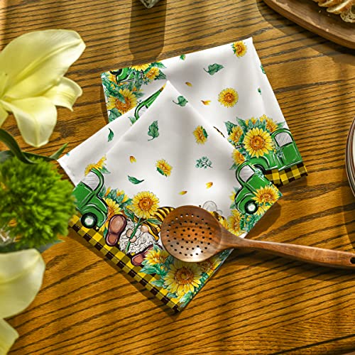 Horaldaily Summer Cloth Napkins 18 X 18 Inch, Truck Watercolor Sunflower Party Dinner Decoration Washable Napkins Set Of 4 #TOP2