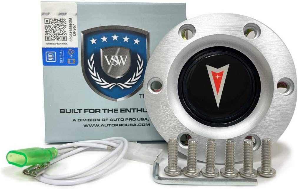 VSW S6 Brushed Horn Button Compatible with 6 Bolt Steering Wheel, Pontiac Emblem, STE1011BRU