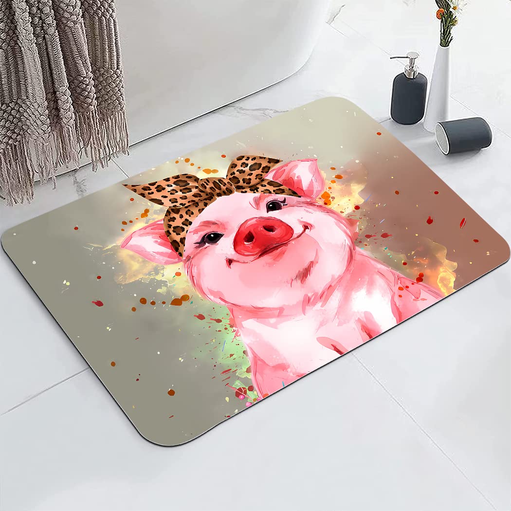 YISUMEI Bathroom Rug,Absorbent Non-Slip Indoor Bath Mat for Bathtub and Shower Floor,Durable Rubber Backing Print,17"x24",Cute Animal Pink Pig Flowers Cartoon Funny Watercolor Piglet Kawaii - Image 3