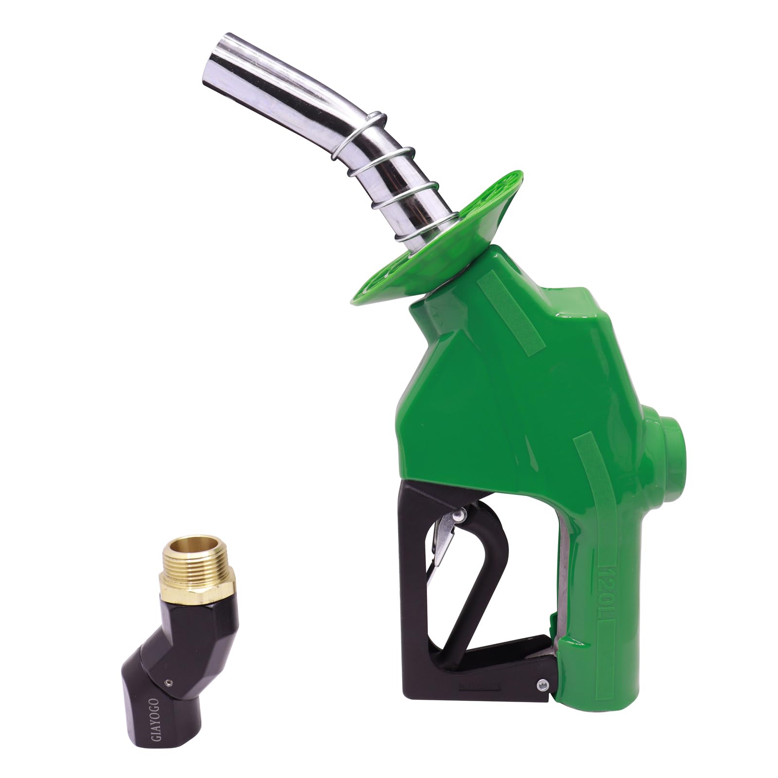GIAYOGO 1" Inch NPT Fuel Nozzle Automatic Shut-Off Green Gas Pump Heavy Duty Nozzle with Fuel Hose Swivel & Splash Guard 19/16 Inches Spout (OD=30mm) Three Notch Hold Open Clip Used for Diesel Petrol
