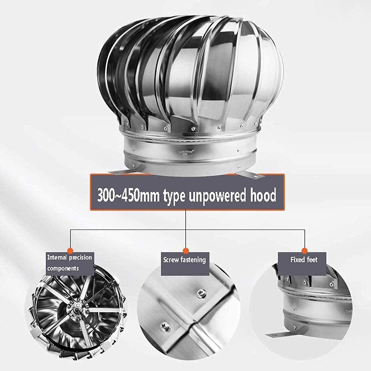 Rotat Comignolo Cappello - Acciaio Inox 304 Uccello Guard Spinner Anti Downdraught Rotary Ventilator - all-Purpose 250mm Copertura per Camino per Ventilazione migliorata