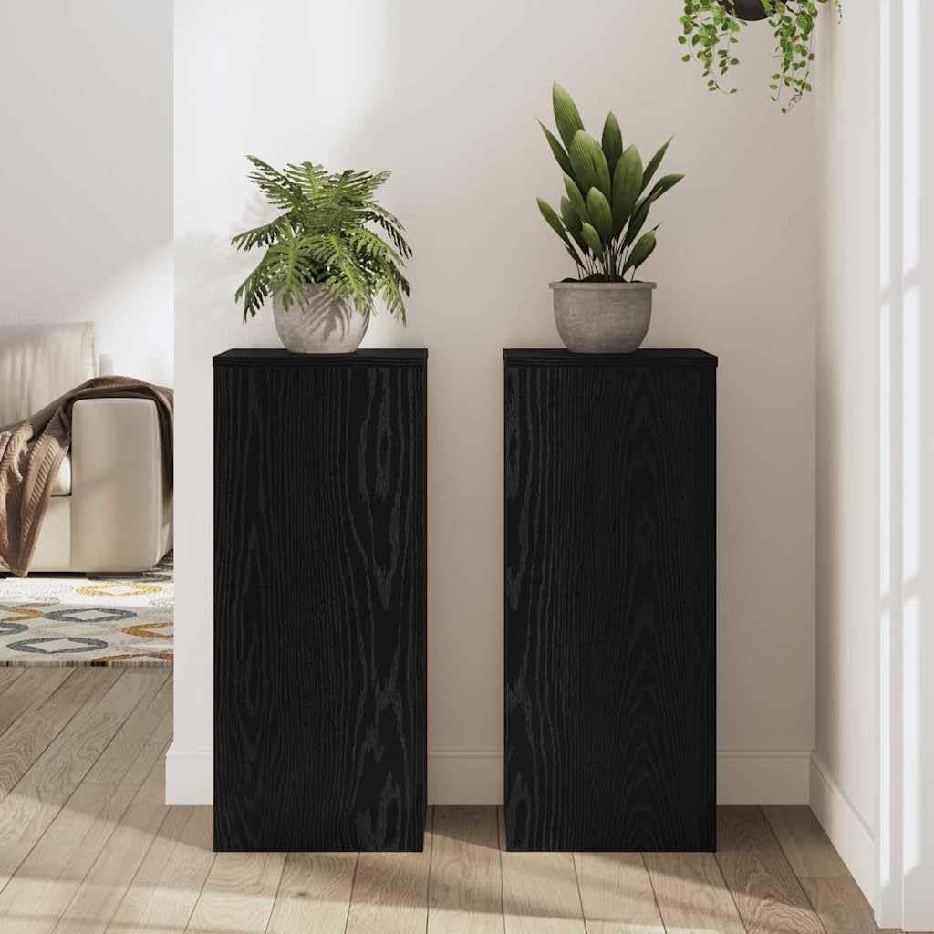Juego de 2 soportes para plantas en imitación de roble negro, de material de madera, 30 x 30 x 70 cm, para interior y exterior, balcón, terraza, jardín, salón, pasillo, alféizar de ventana