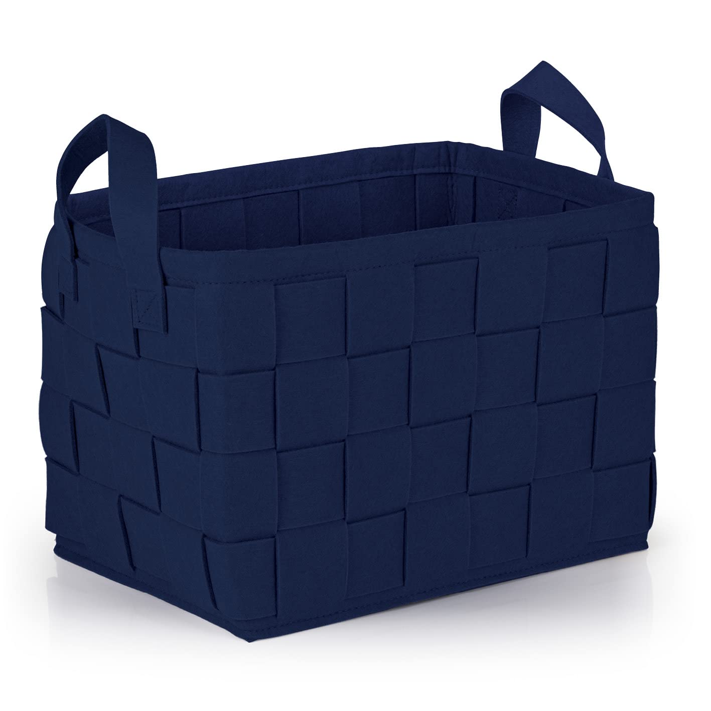 Panier De Rangement En Feutre Pliable 35x25x25cm - Bleu Foncé - Pour Bois, Jouets, Magazines