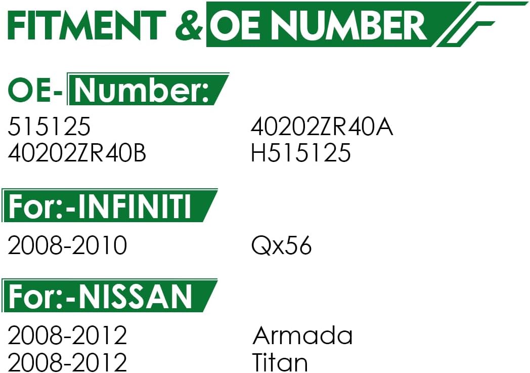 Set of 2 Front Wheel Bearing and Hub Assembly with ABS & 6-Lug Fit for:-Nissan 2008-2012 Armada, 2008-2012 Titan for:-Infiniti 2008-2010 Qx56 OE# 515125 40202ZR40B 40202ZR40A H515125