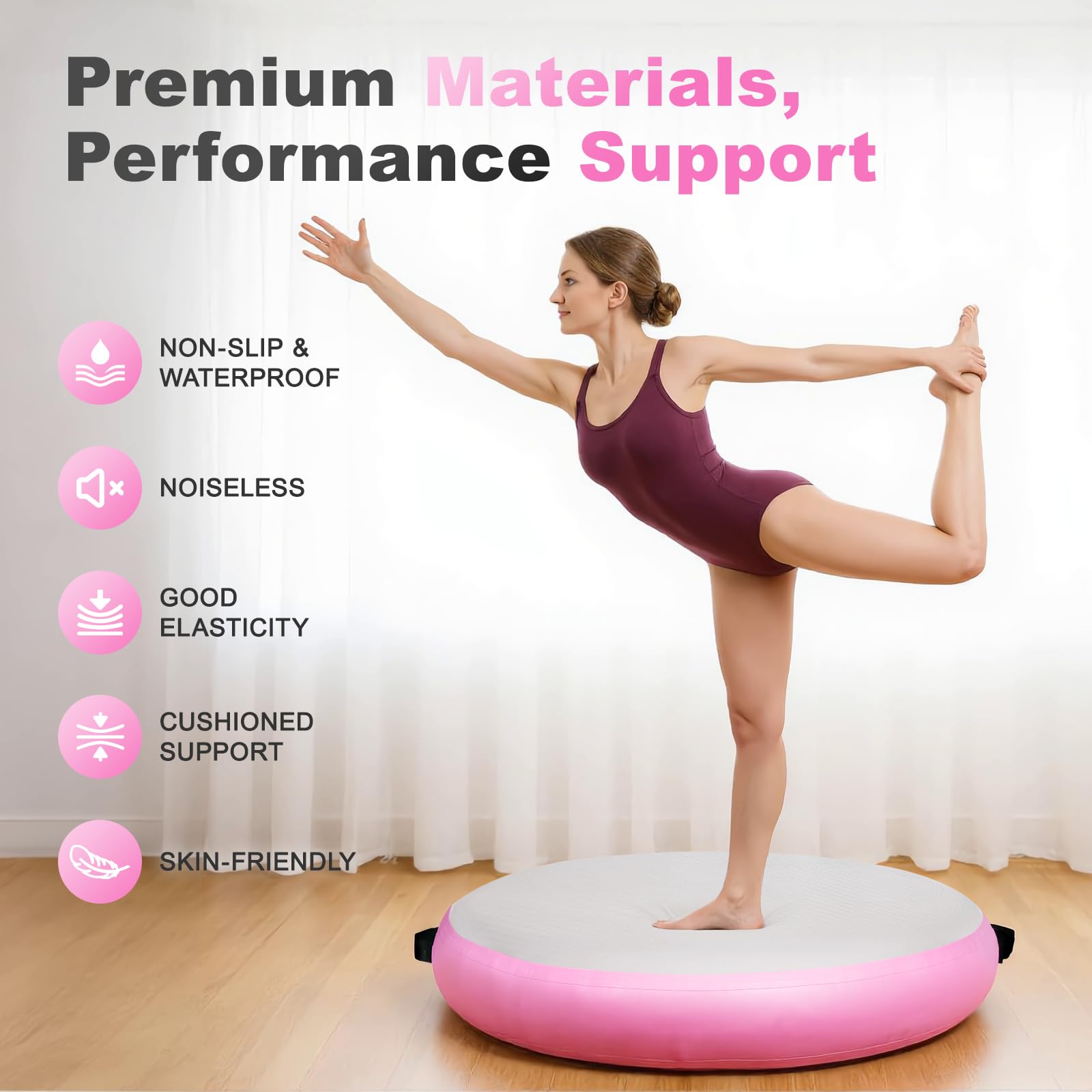 Matte Airspot, rundes Luftkissen 20 cm hoch, Durchmesser 100/140 cm, mit 600W Pumpe und Reparatur-Set, für Yoga/Cheerleading/Fitness/Training