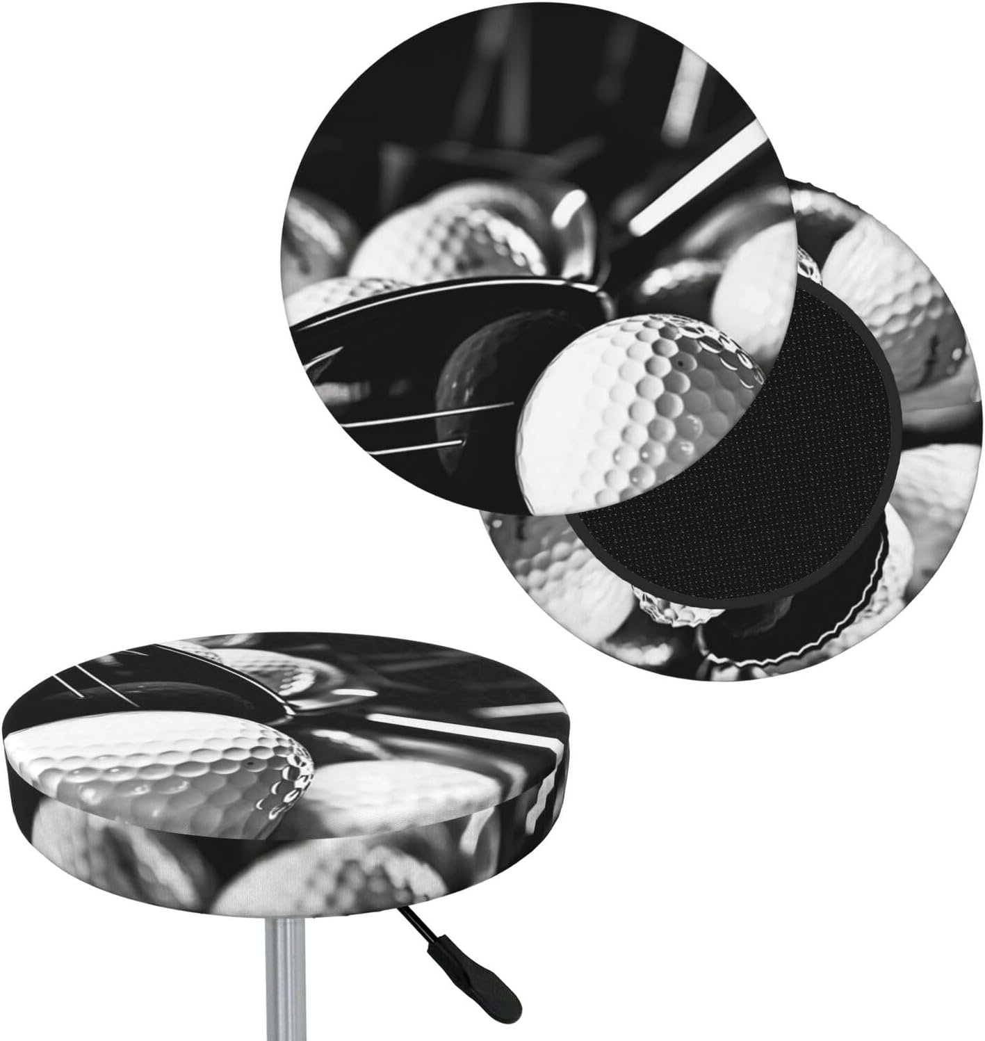 Bar Stool Cover Round Elastic Stool Cushion Covers Black and White Golf Bar Chair Cover Washable Stool Cushion Slipcover Stretch Stool Seat Covers for 12-14 Inch Chair