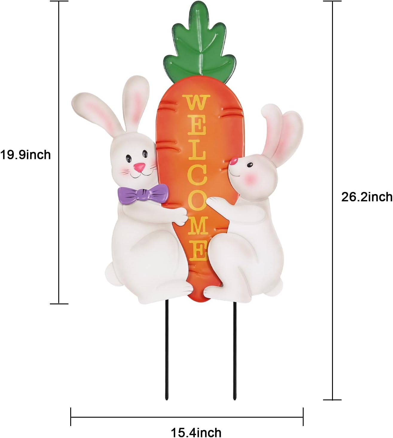 hogardeck Easter Decorations Outdoor, 26 Inch Cute Bunny Carrot Decorative Garden Stakes for Easter Decor, Welcome Metal Yard Sign for Home Spring Outside Garden Front Porch Lawn Backyard - Image 4