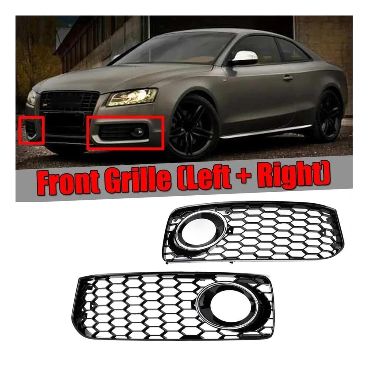 Rejillas Frontales Luz Antiniebla Para Audi A5 S-Line/S5 B8 RS5 2008-2012 | Par De Cubiertas Tipo Panal