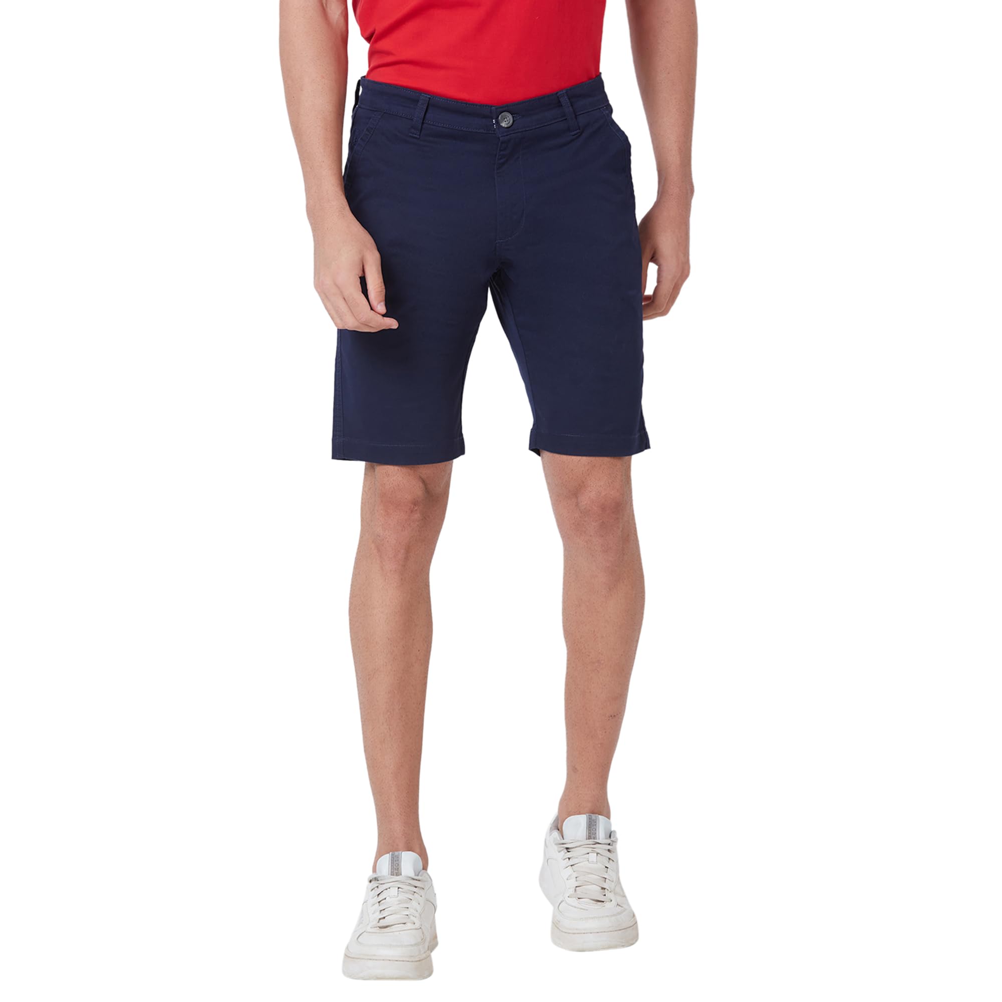 Men's Mid Rise Slim Fit Solid Knee Length Cotton 4 Pockets Chino Shorts-image-36