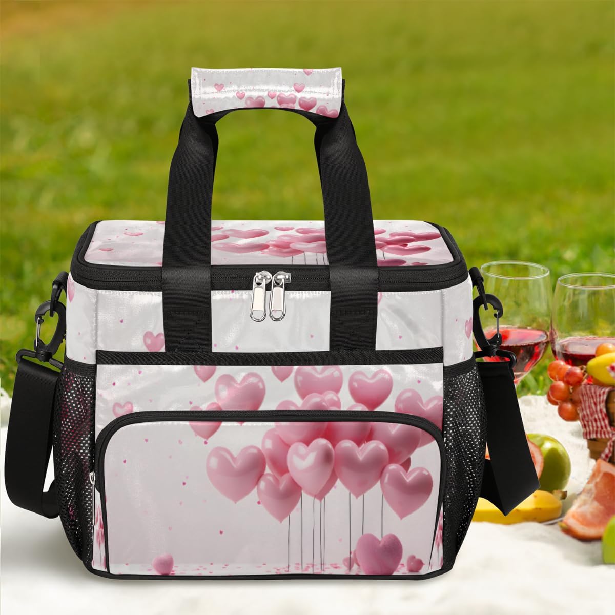 Insulated Picnic Backpack Lunch Box for Women Men Picnic Basket Tote Lunch Bag Picnic Bag Portable Lunch Bags for Picnic, Beach, Work, Trip,Office, Camp Pinks Love Balloon Decor