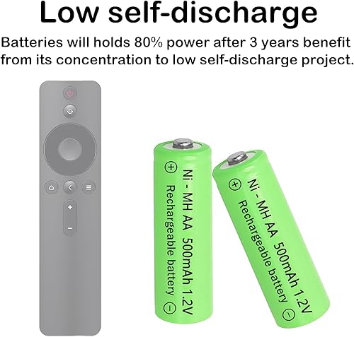 Miniatura 7 de Baterías recargables Ni-MH de tamaño AA de 500 mAh, batería precargada doble A de 1.2 V para luces solares, lámparas de césped y luces de camino (12