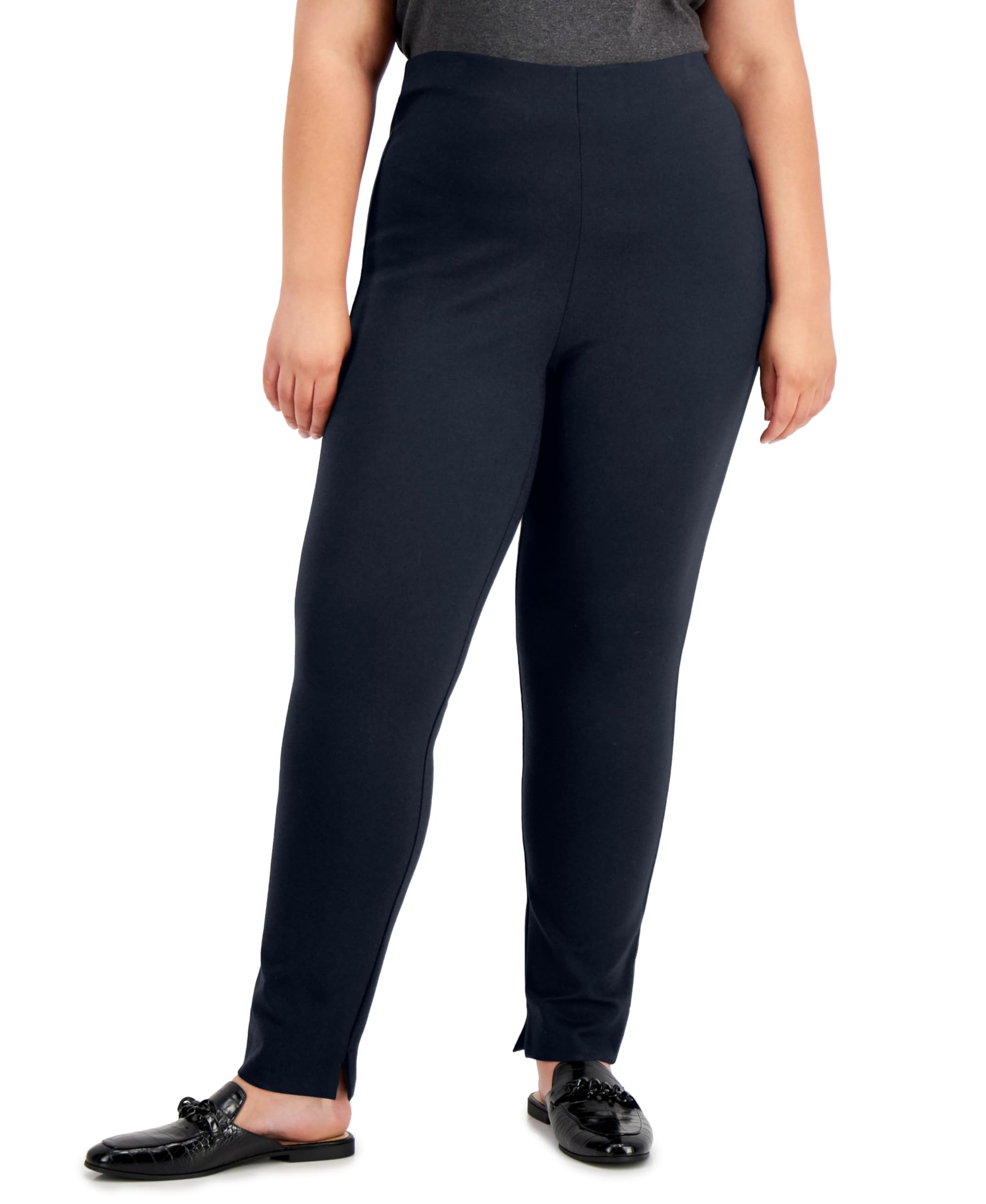 Plus Size Split Hem Pull On Pants Modern Navy 0X