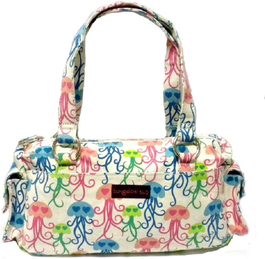 Bungalow360 Vegan Cotton Satchel Purses-NEW 2013 Patterns!-Shark, Flamingo, Alligator (Jellyfish)