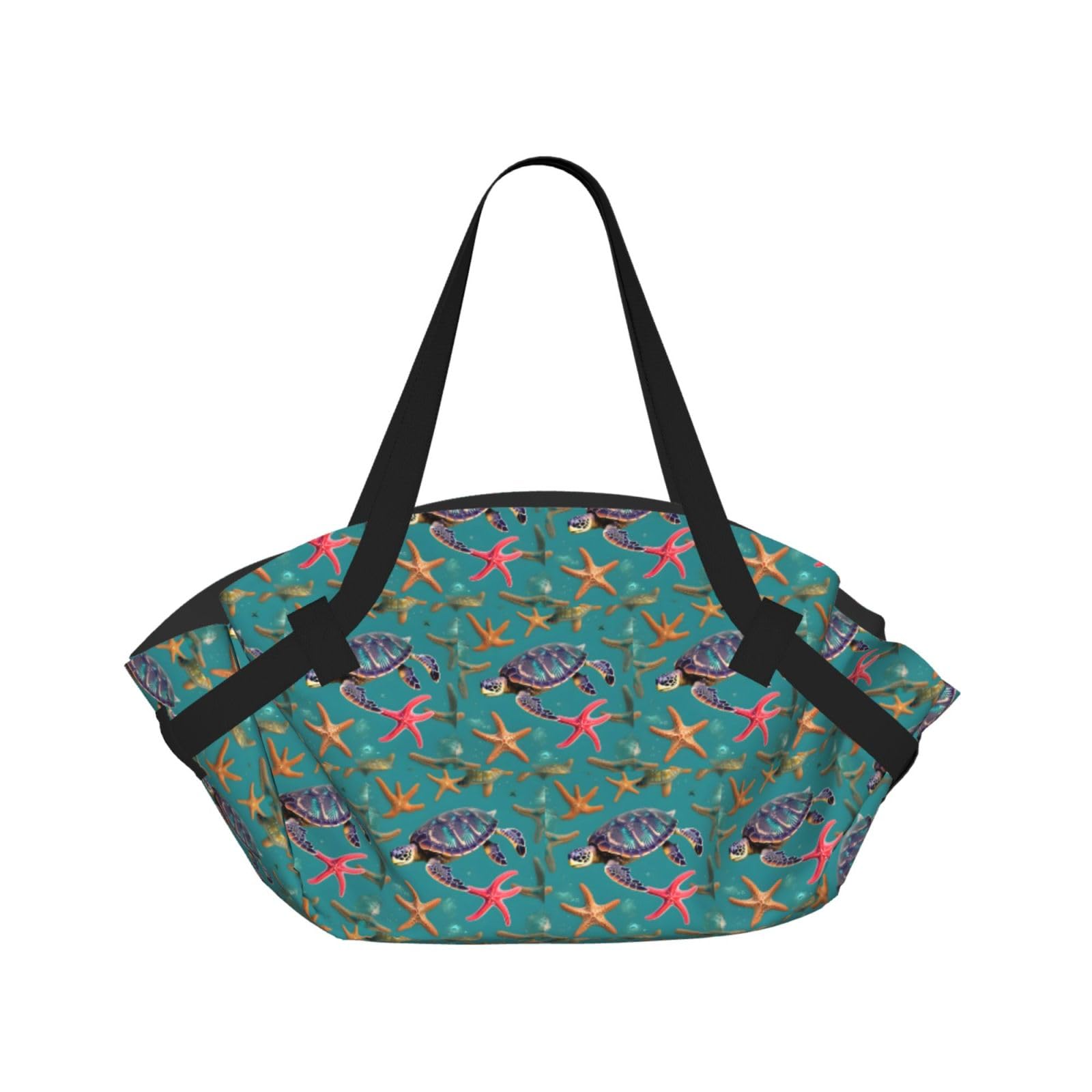 WYCZHY Sea Turtle Starfish pattern Printed Foldable Round Picnic Blanket Converts to Carry Bag, 37in Mat for Camping Date Night