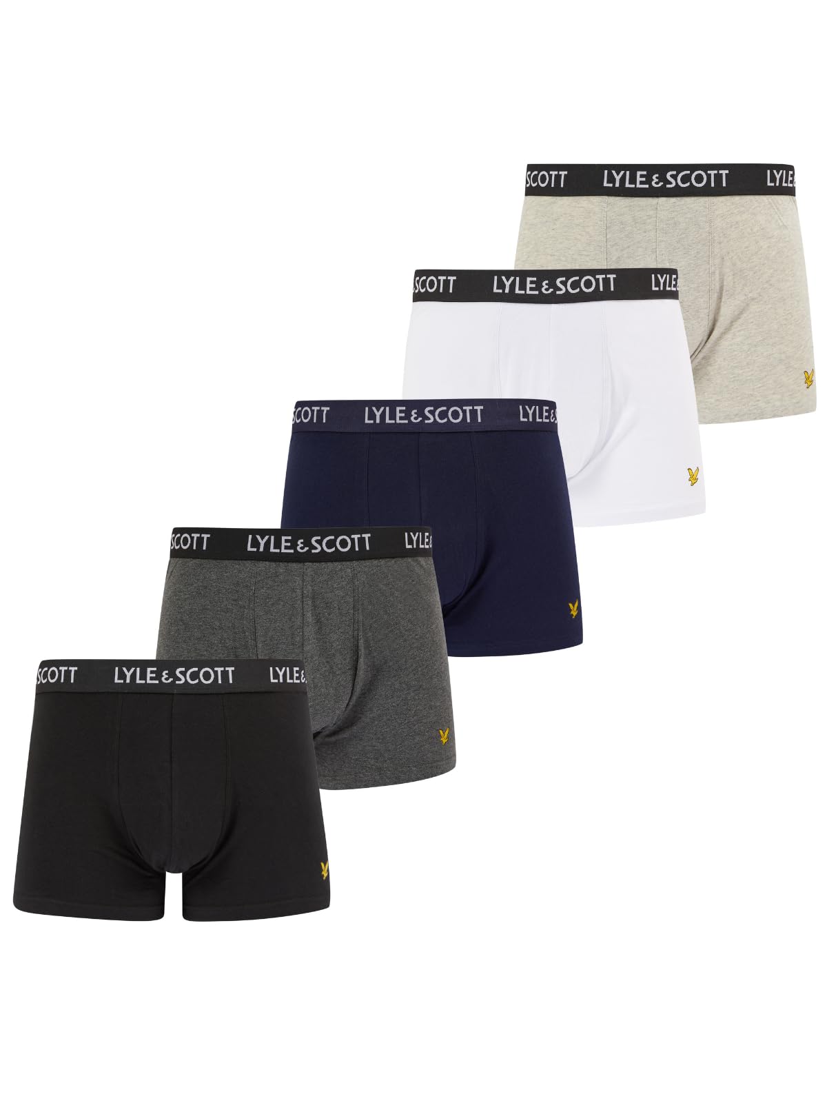 Lyle and Scott   5 Pack Assorted Trunks In Black/Bright White/Light Grey Marl/Dark Grey Marl/Peacoat, Men's Size Medium