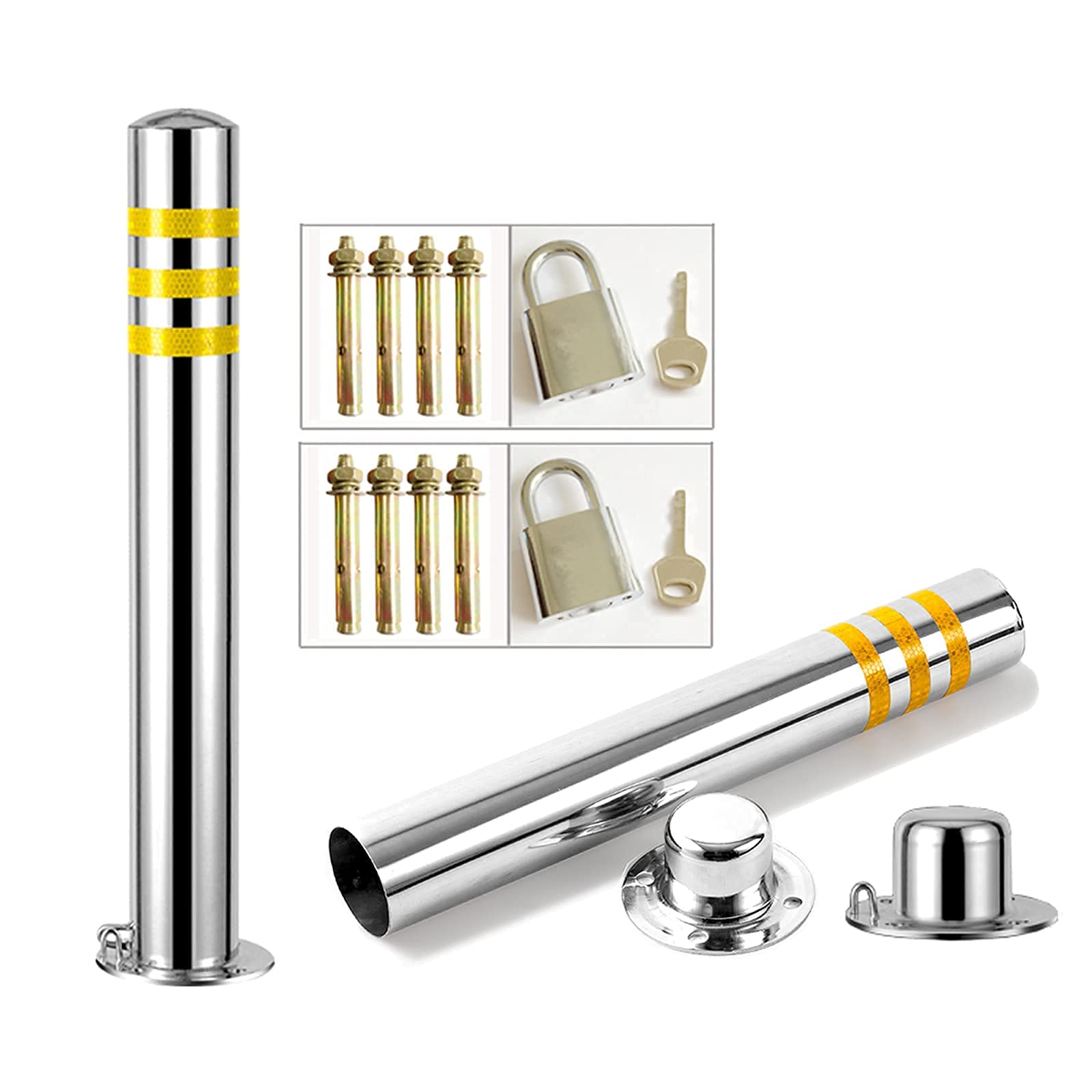 WDSOPK Driveway Parking Barrier, 2 Pack Safety Barrier for Driveways, Detachable Parking Bollards Barrier with Reflective Tape