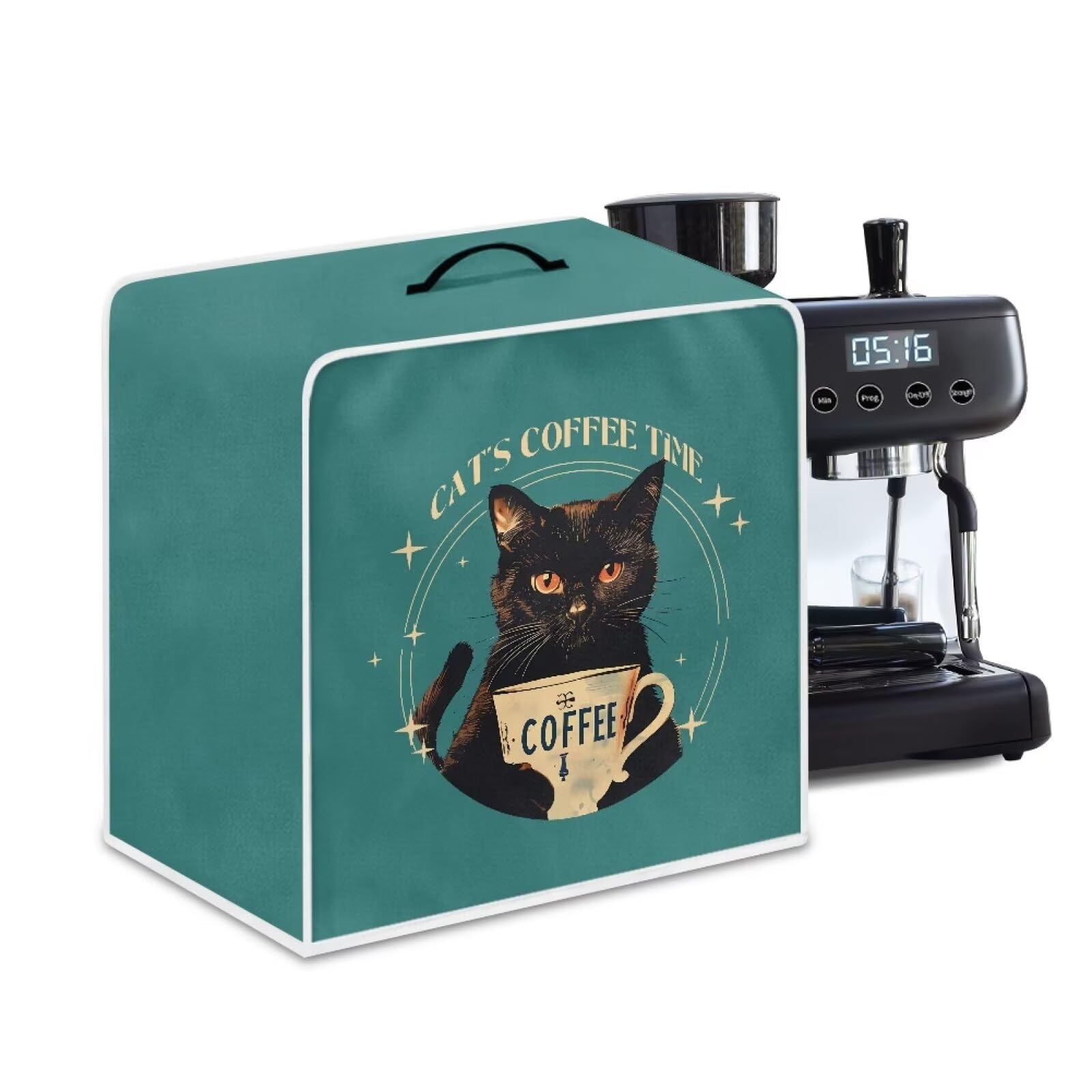 Mintulipy Cat and Coffee Coffee Maker Cover, Polyester, Not Water Resistant, Fits Most Coffee Makers, S: 11.02'' x 6.89'' x 15.75'', L: 13.58'' x 10.24'' x 13.98''