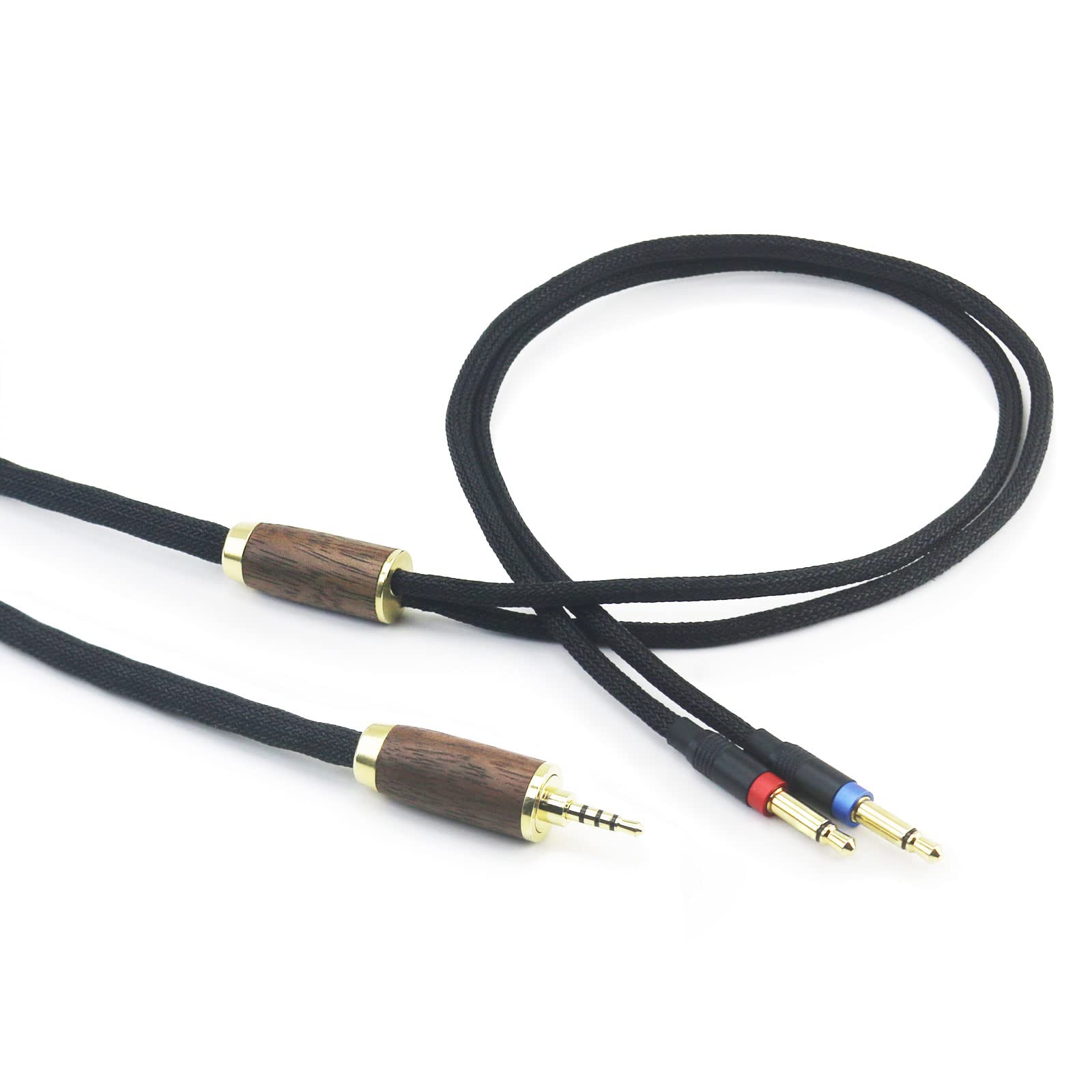 2,5 mm Trrs symmetrischer Stecker 6 N OCC Kupfer versilbertes Kabel 2,5 mm symmetrisches Kabel kompatibel mit Denon AH-D7200 AH-D7100 AH-D9200 AH-D5200, für Focal Elear Kopfhörer Walnussholzschale