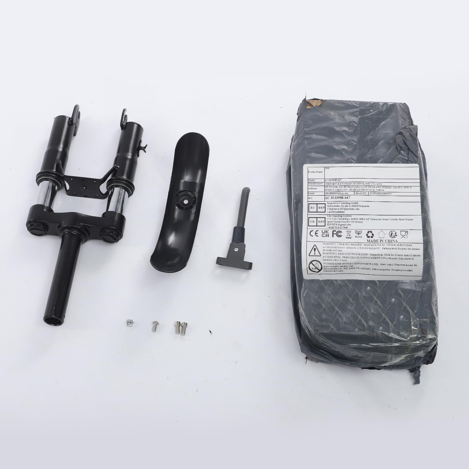 Trottinette électrique fourche avant 14 x 38 cm pour Xiaomi M365, 1S, Pro, Pro2 et Mi3, fourche à suspension avec amortisseur en alliage d'aluminium, béquille et garde-boue, noir