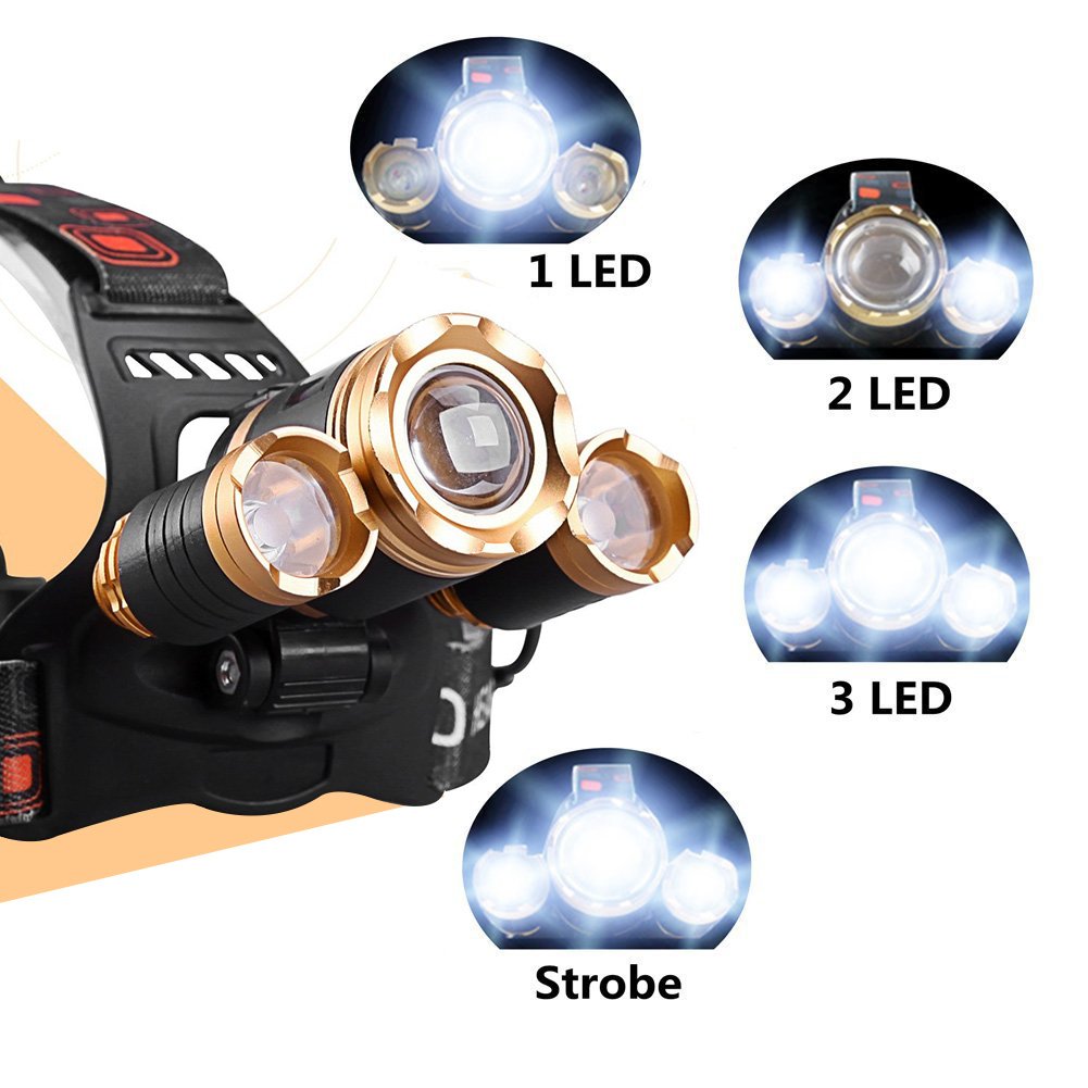 Lampe frontale étanche rechargeable, super lumineuse 9000 lumens avec capteur zoomable et mise au point réglable, lampe frontale LED pour camping, pêche, randonnée, chasse, course à pied, marche,