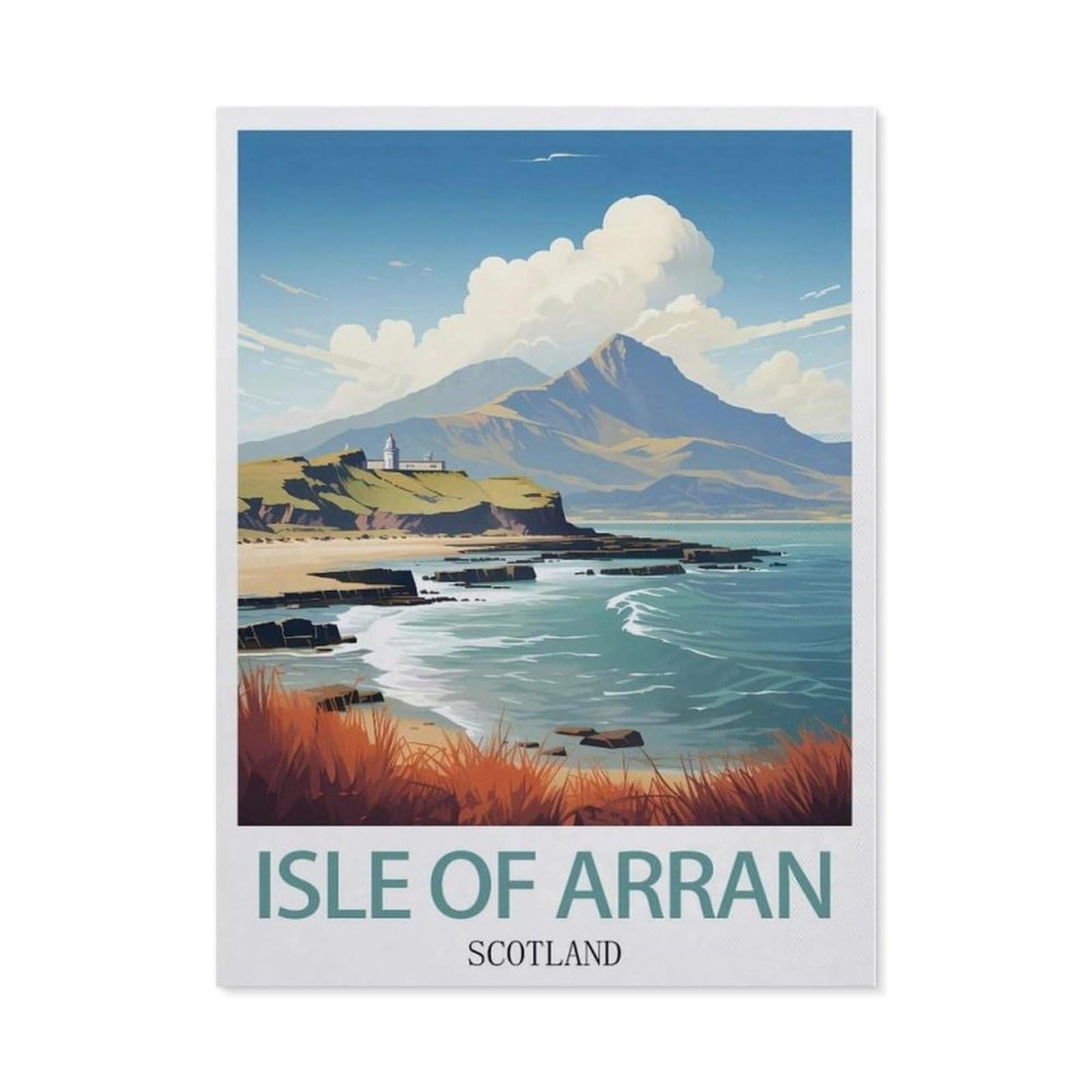 Beayodkp （40 X 50 Cm/15.74 X 19.68 Inches） Full Diamond 5D Diy Diamond Painting，Isle Of Arran Scotland Vintage Travel Posters，3D Diamond Embroidery Cross Stitch Mosaic Needle Works-Cf2