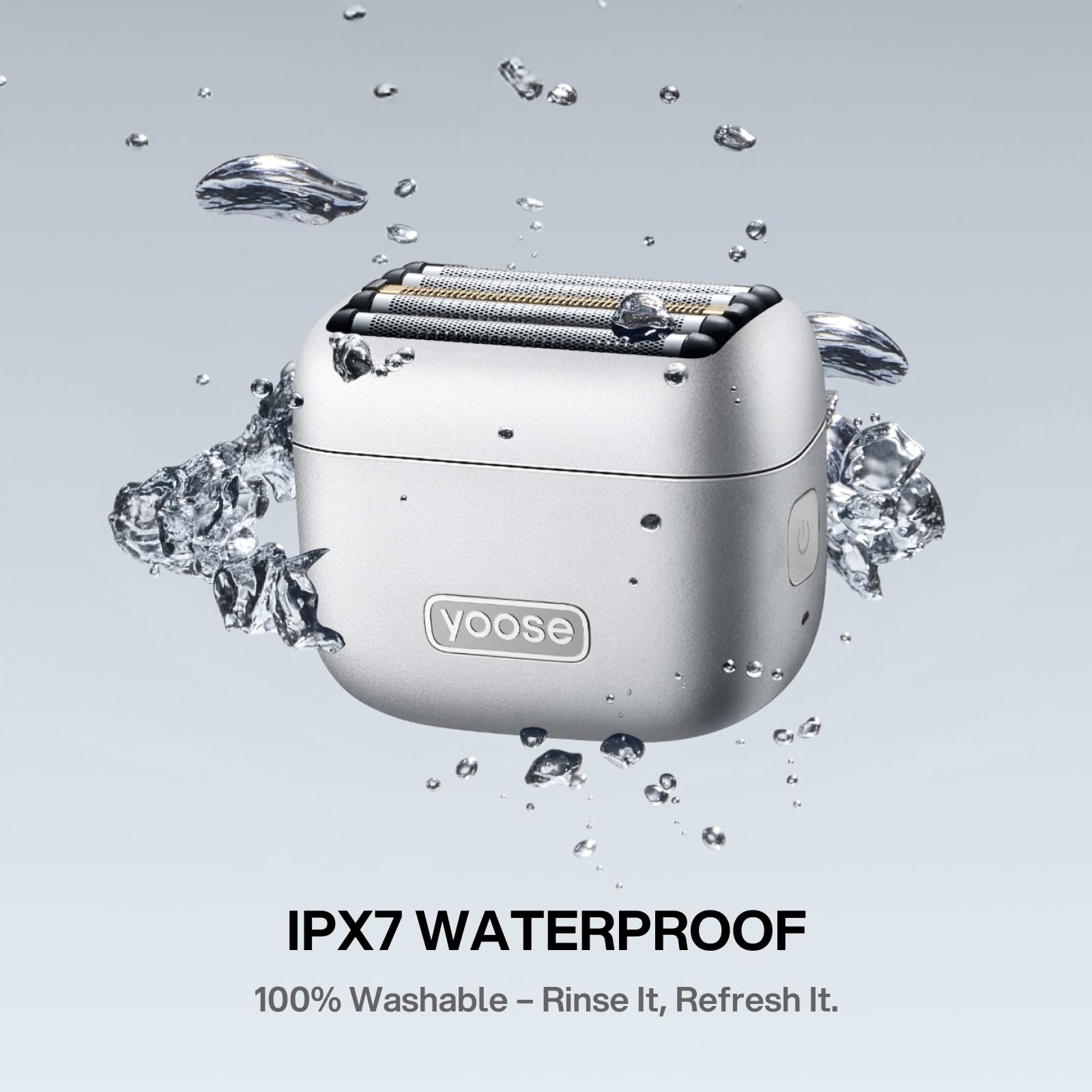 yoose mini Rasierer Herren elettrico, IPX7 impermeabile e ricaricabile via USB-C, mini rasierer con sistema magnetico a 5 lame flessibili, rasoio a lamina argento