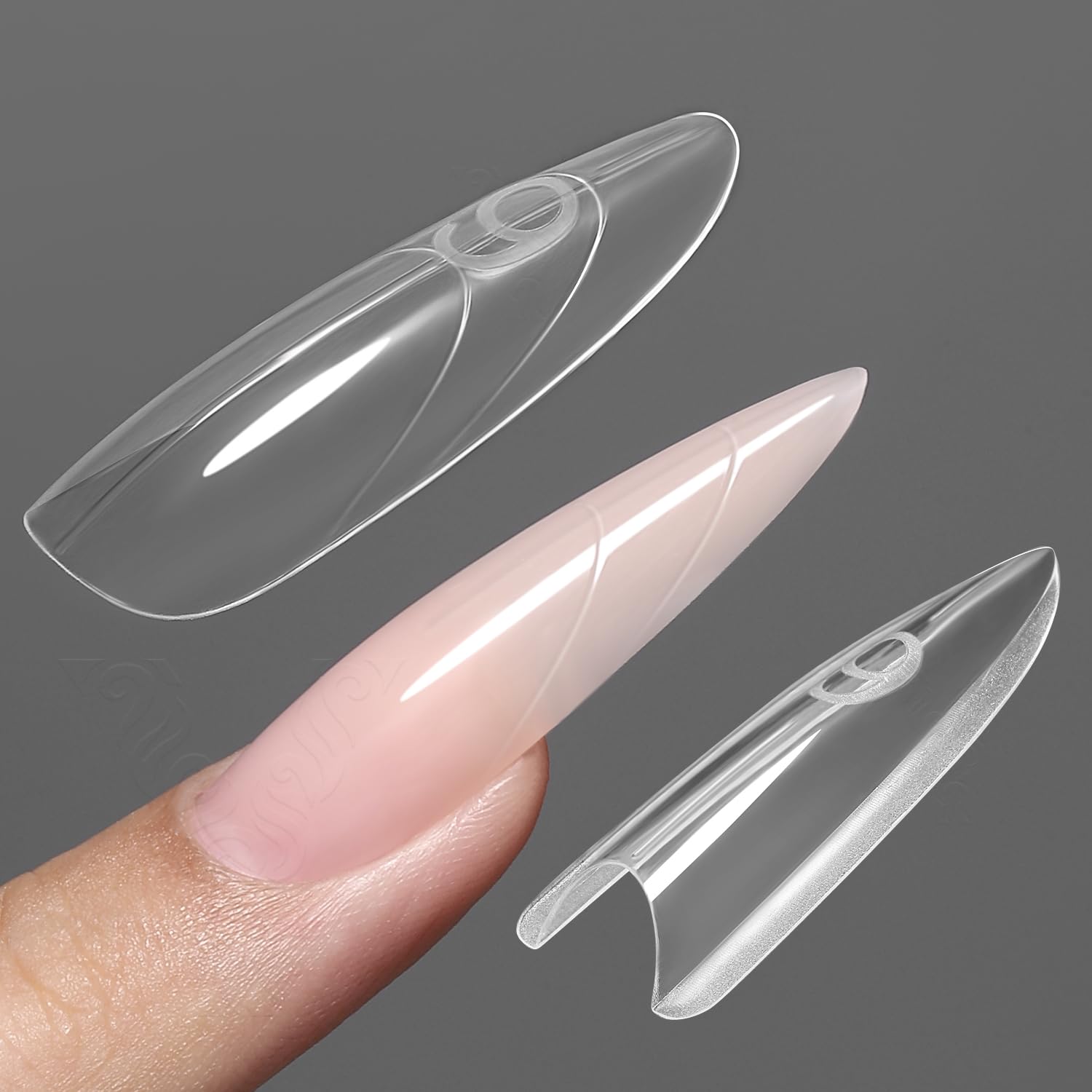 YOKEFELLOW Dual Nail Forms Sandwich Nagel Formen Dual 240 Stück transparente Nagelverlängerung Verlängerung Nagel Gel Formen Set für Polygel Extension Nagelkunst Salon(Mandelrund)