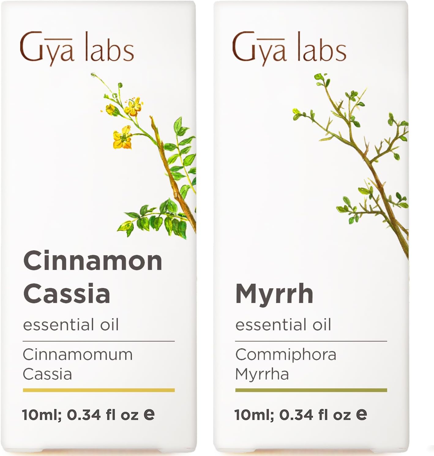 Cinnamon Cassia & Myrrh Essential Oil Set - Aromatherapy Grade Essential Oils Set - 2x0.34 fl oz - Gya Labs