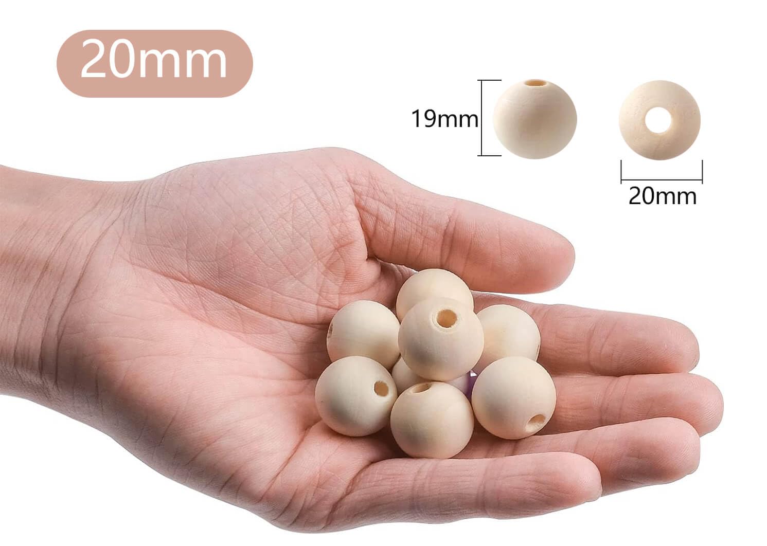 Fydun Naturholzperlen – 50 Stück, 20 Mm, Facettierte Polyeder-Form | Unvollendet Zum Bemalen | Lochdurchmesser 4 Mm