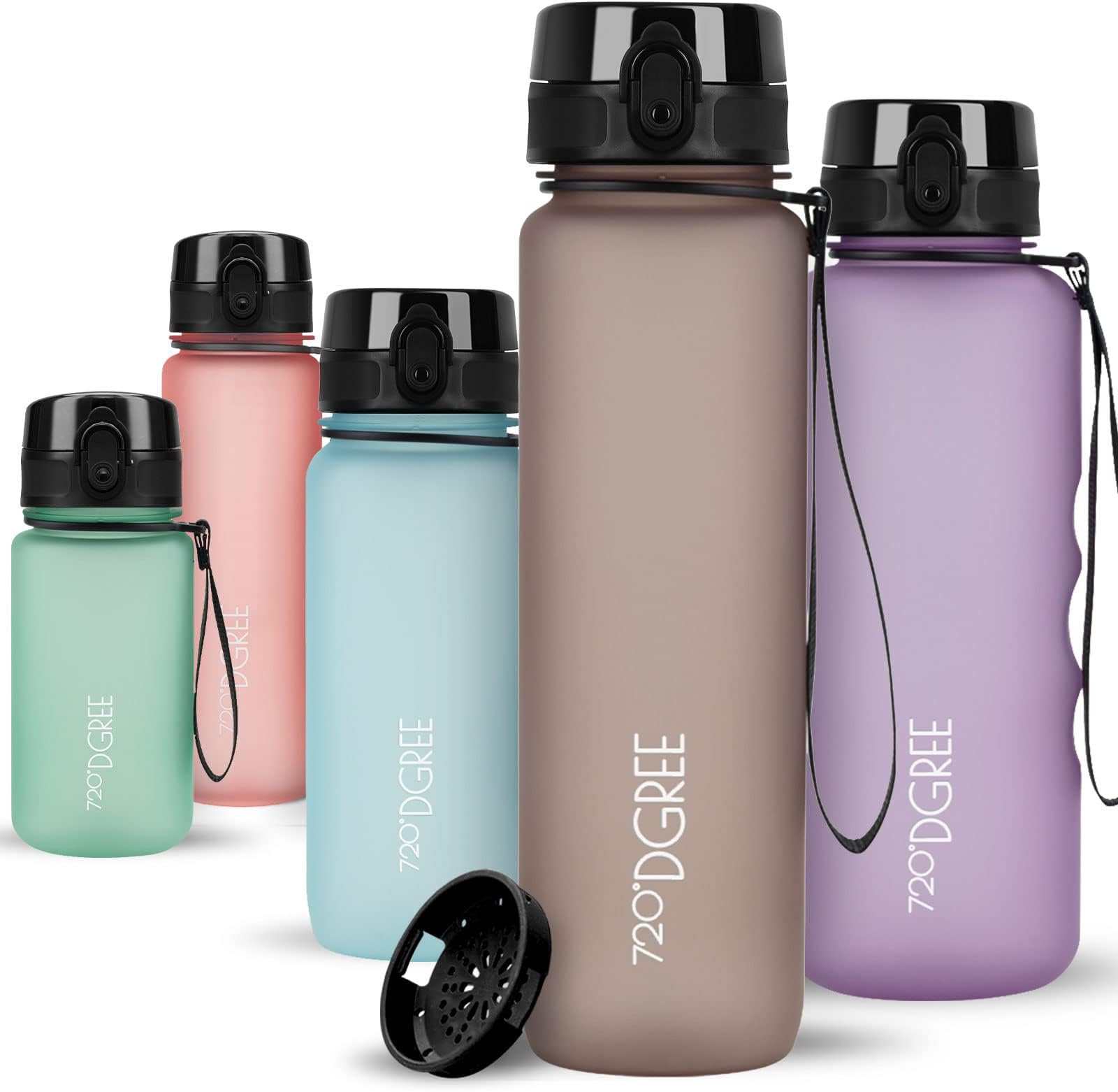 720°DGREE Water Bottle "uberBottle" SoftTouch + Strainer, 1 Litre, BPA-Free, Water Bottle for University, Sports, Fitness, Bike, Outdoor, Tritan Sports Bottle, Lightweight, Unbreakable, Durable