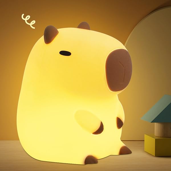 Soft silicone capybara-shaped night lamp with a warm glow