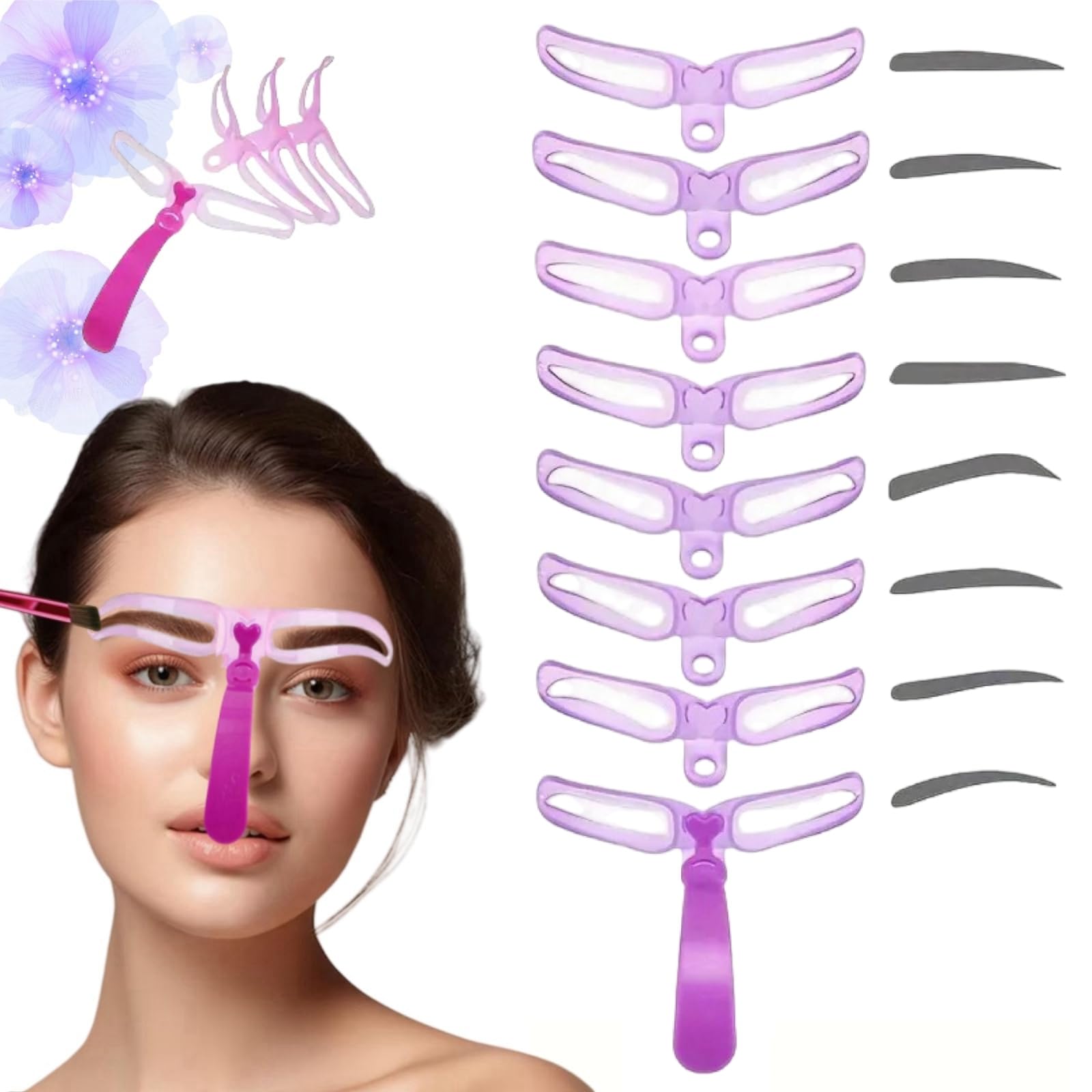 Pouple 8 Styles Eyebrow Shaping Kit - Reusable Stencil With Handle and Strap, Template for Beginners Colours Included