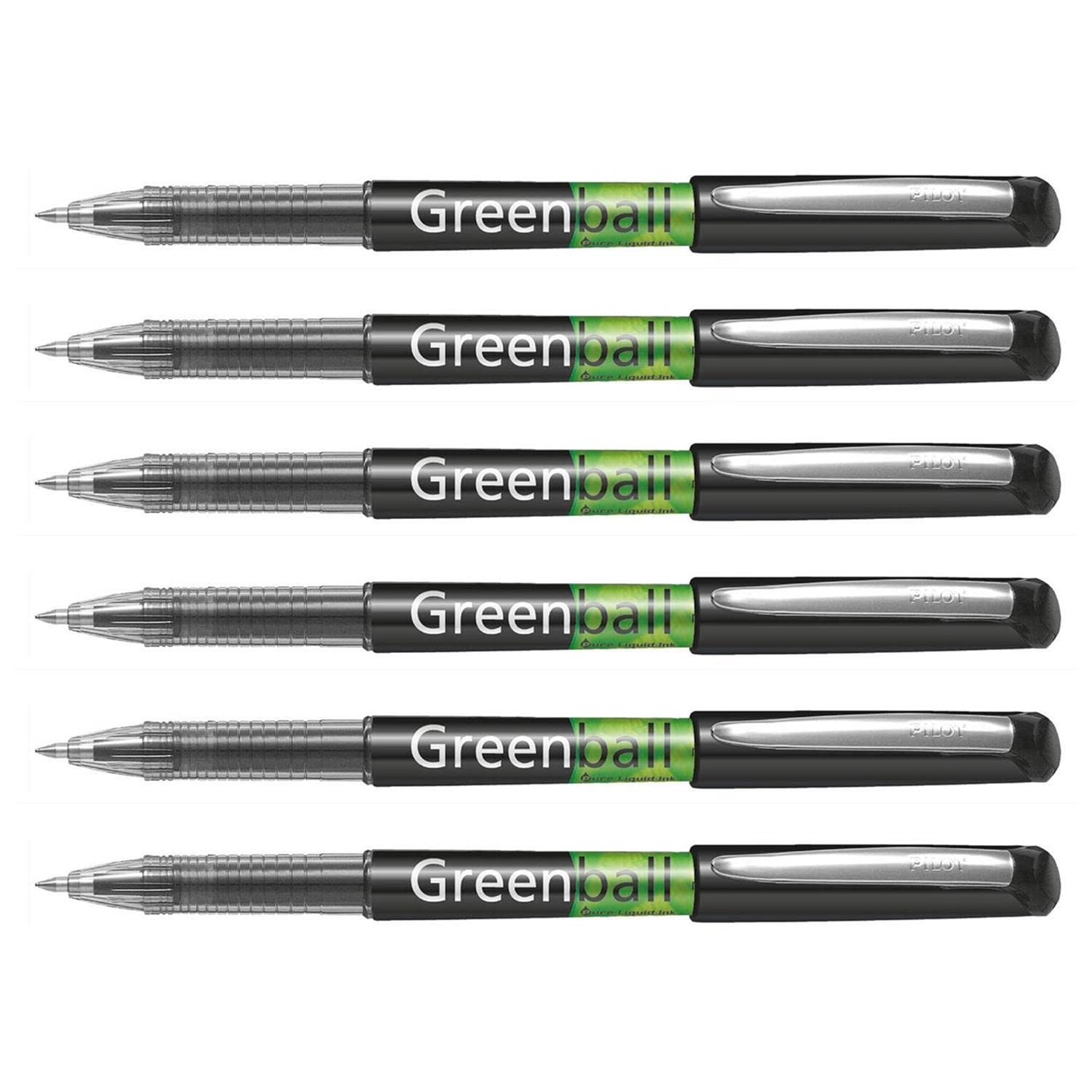 Pilot Liquid Ink Greenball 7 Rollerball Pens Pack of 6, Black