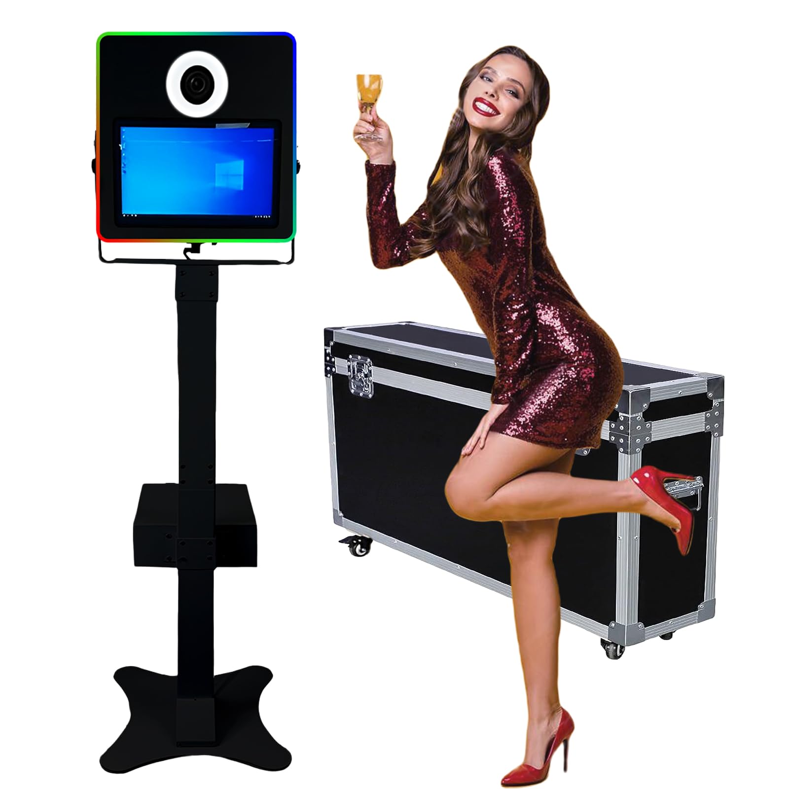 Portable Photo Booth with 15.6 Inch Touch Screen, Selfie DSLR Photo Booth Machine with Flight Case for Wedding Party Wedding Rental (Black, Photo