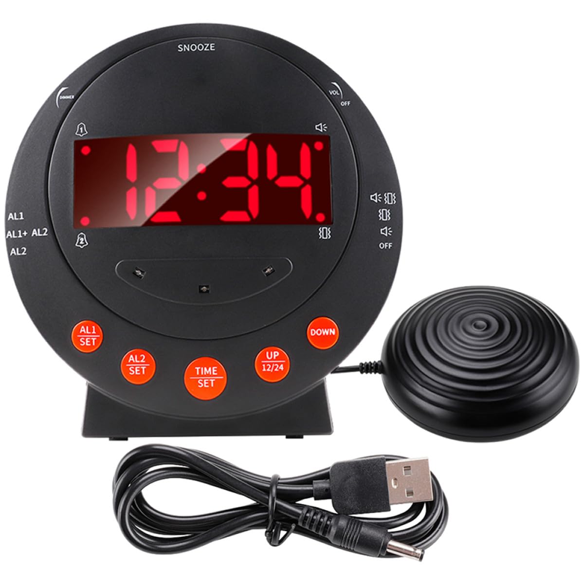 Starker Vibrationswecker mit Bettvibration Digitaler Schlafzimmerwecker für Gehörlose und Tiefschläfer USB Kabel Nachttisch