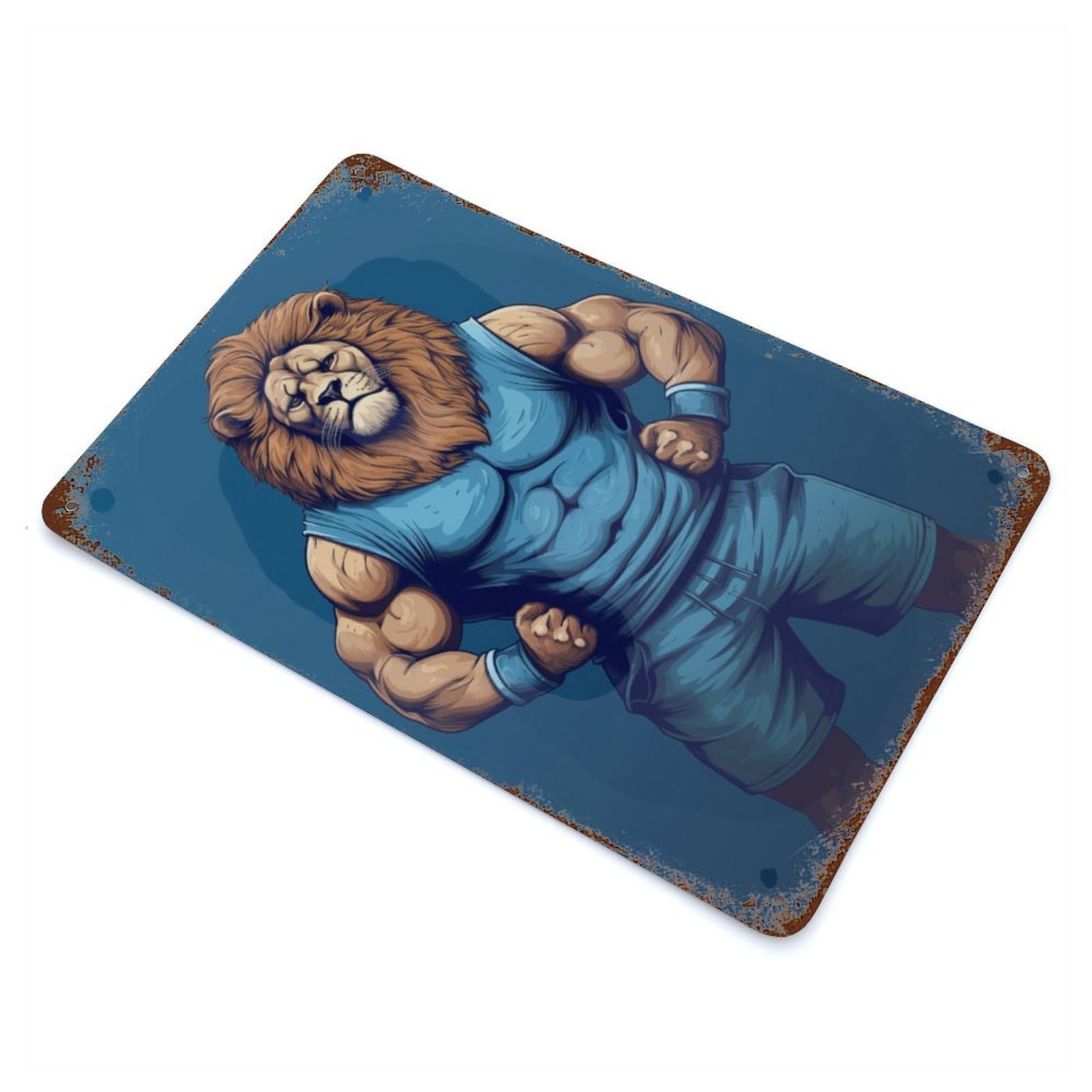 Tiger Athlete Bodybuilder Rust Effect Tin Sign 11.8"x7.9", Rustic Home Decor for Garage, Bar And Workshop Decor