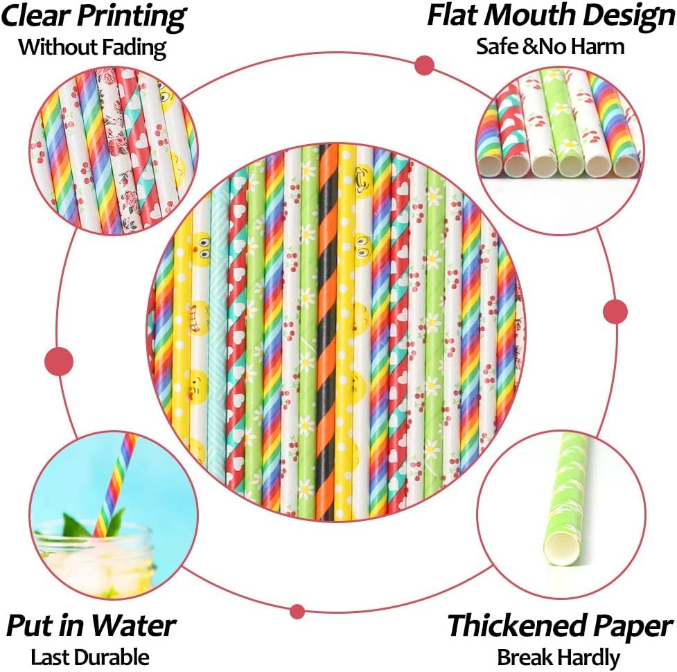Magic Providers Disposable Drinking Paper Straw - Pack of 150 Pipes for Mojito | Juices & Other Drinks | 100% Natural Biodegradable Hygienic Hard Durable | Eco-Friendly (Assorted Design & Color, 8mm) 1