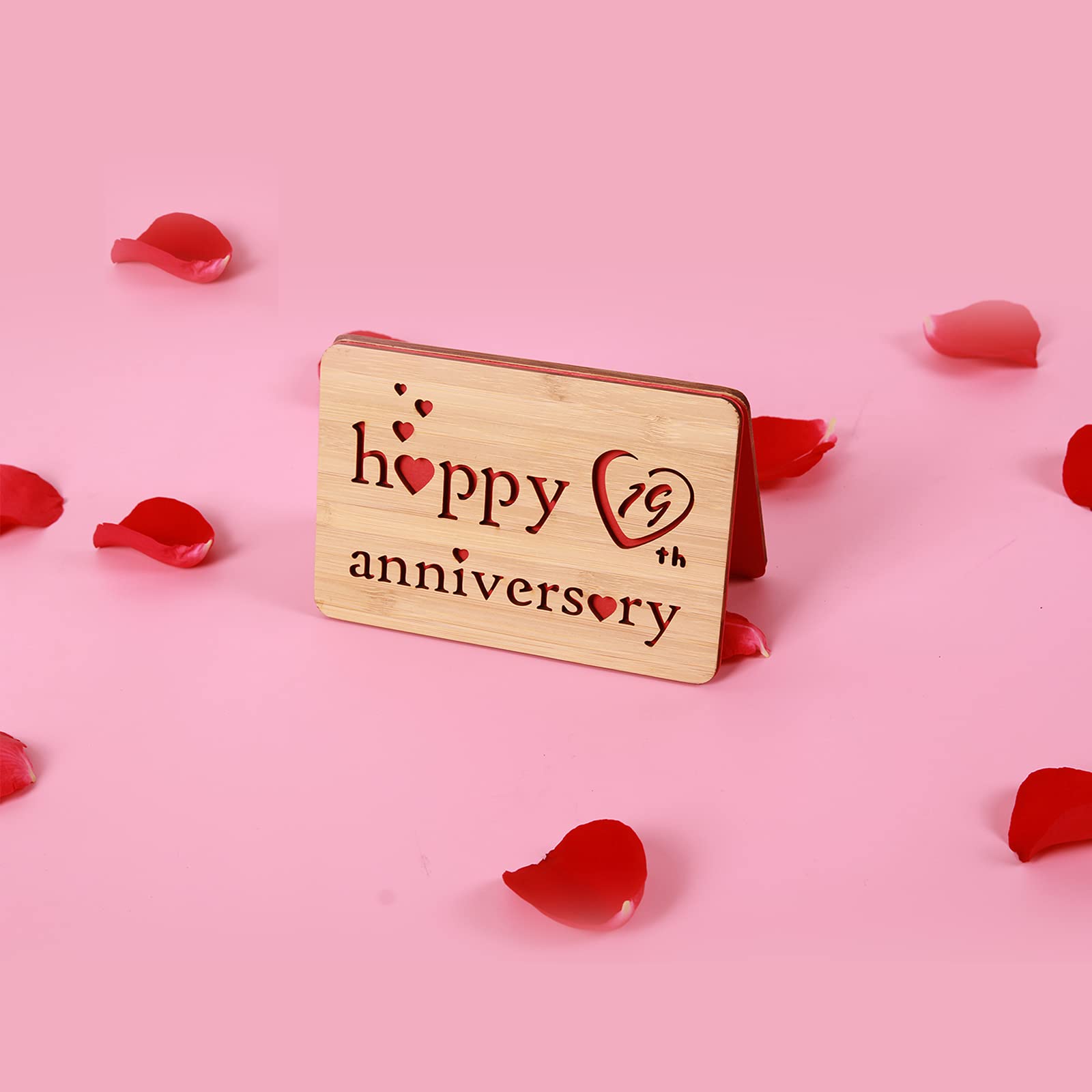 Wooden Heart-Shaped Anniversary Card - Handmade Bamboo Card For Wife, Husband, Valentines, Wedding Gift-499253