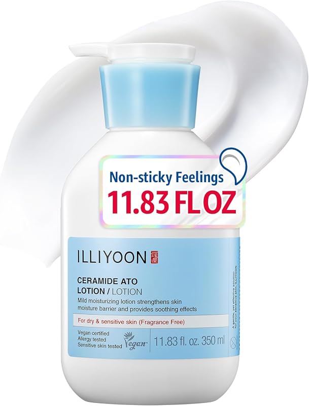 Illiyoon Ceramide Ato Lotion | Lightweight Moisturizer for Dry & Sensitive Skin, Barrier Repair for Face & Body, Mild for Babies, Vegan Certified, Korean Skin Care, 11.83 fl.oz.
