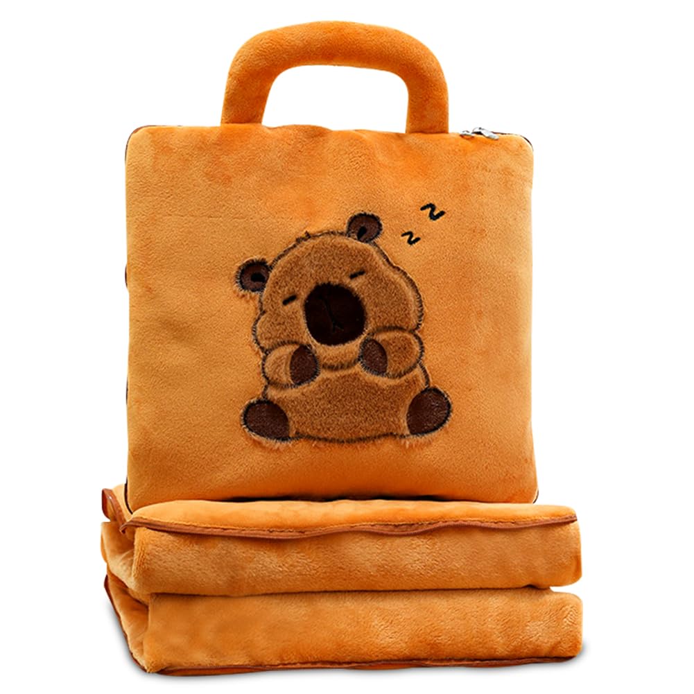 Yeiuzpt Capybara(D) Capybara Pillow And Blanket, Plush Pillows Stuffed Animal Dolls Soft Flannel Blankets Napping Throw Blankets Cartoon Pillow Blanket For Sofa Couch Bedroom Decoration (110 * 160Cm)
