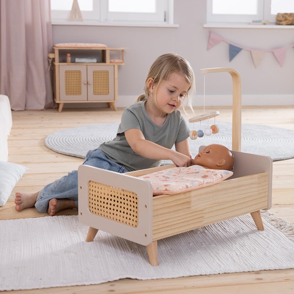 howa Lit de poupée en Bois miniflowers avec Mobile et literie 2160