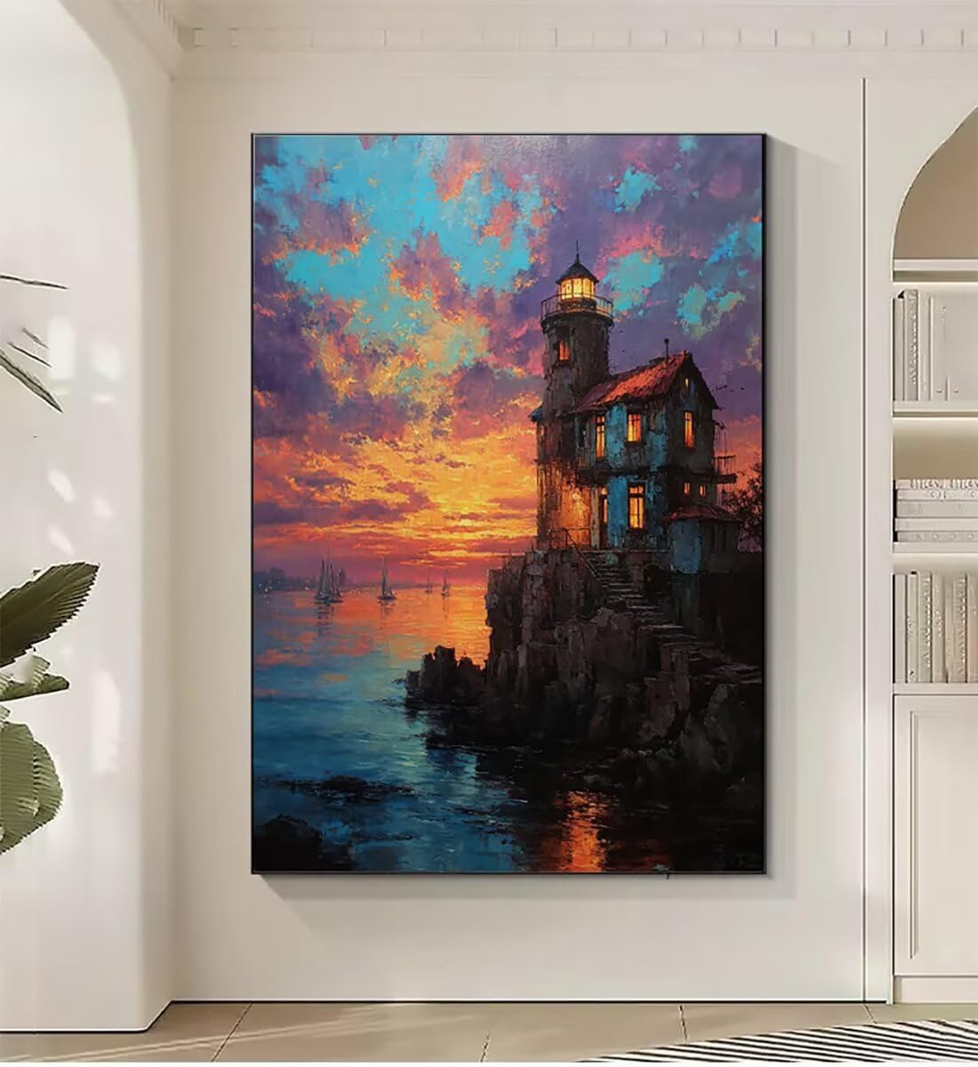 Landschaft Leuchtturm Malen Nach Zahlen Erwachsene, Paint by Numbers Adult Anfänger Kreativ Set, Heimwerk Malen Nach Zahlen Kinder, Pinsel und 36 Acrylfarbe Als, Deko Wohnzimmer 60 x 80 cm BJHWK313