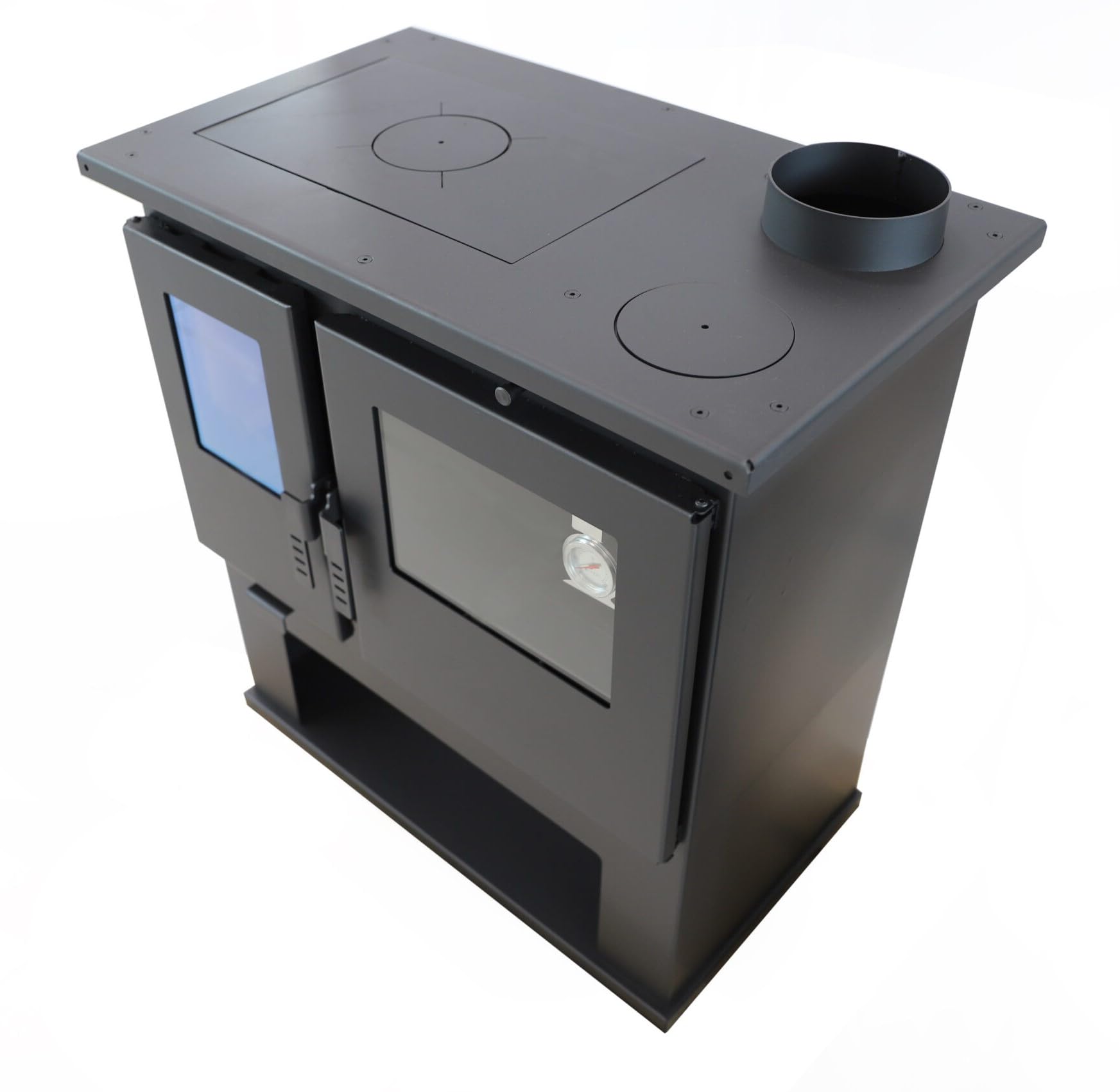 Verso CS Lite Estufa de leña con horno y termómetro, placa de cocción de 7,7 kW de potencia calorífica, estufa multifuncional para cocinar y calentar, estufa de leña eficiente