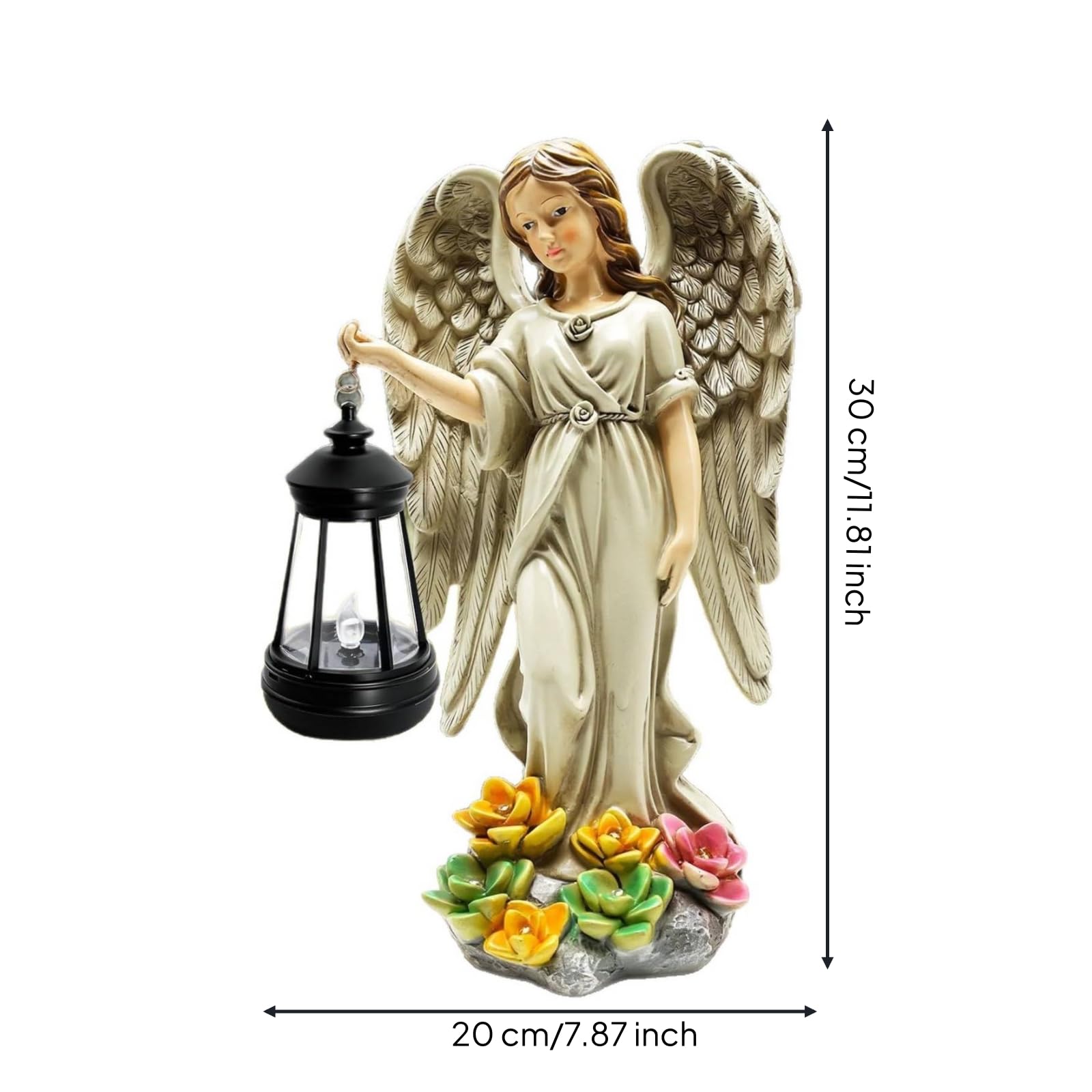 predolo Statua Cherubino con Lanterna Luminosa Statua da Giardino con Resina Figurina Solare da Esterno per Terrazza, Ingresso