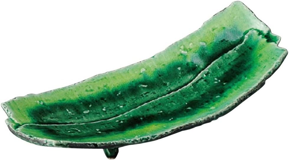 Yamasita Craft 11148010 Green Glazed Yellow Flush Assortment 9.0 Long Plate, 4.3 x 10.6 x 2.0 inches (11 x 27 x 5.1 cm)