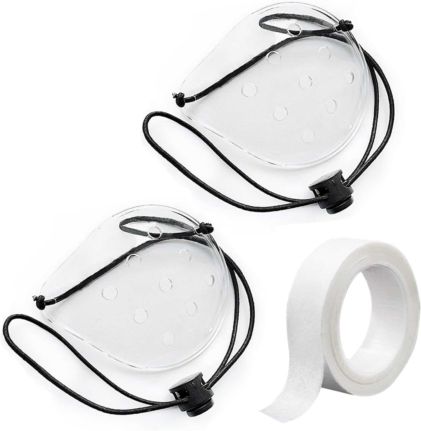 Vandorla Eye Shield, 2 Pcs Plastic Eye Shield Eye Patch for Eye Surgery Covering Breathable After Surgery Eye Protection with 1 Roll Tape & 2 Elastic Rope, Clear