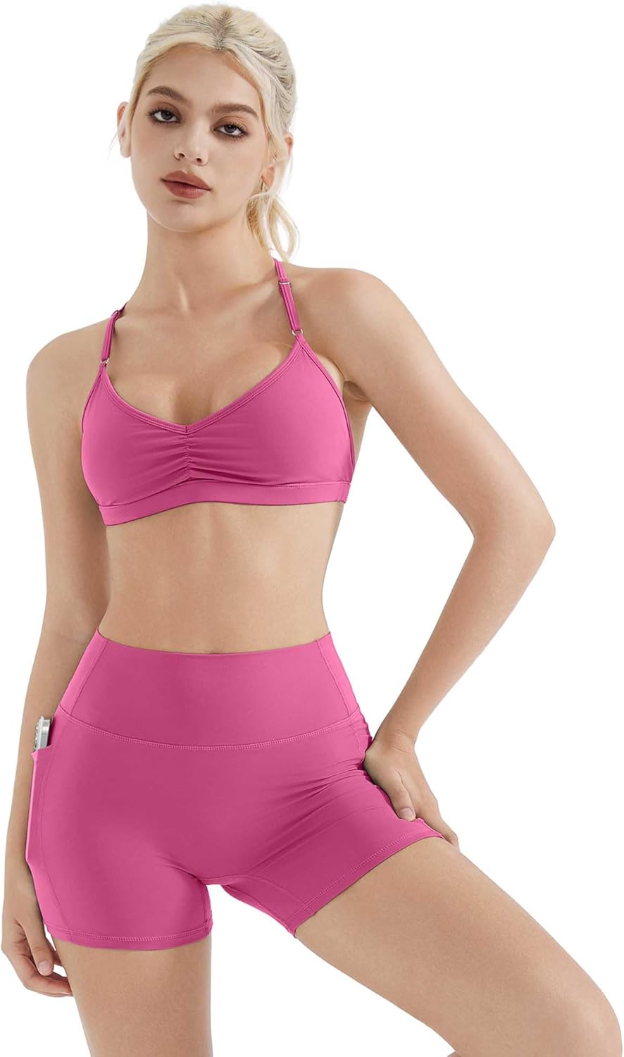 SUUKSESS Workout Sets for Women Padded Open Back Strappy Gym Set Criss Cross Yoga Sets 2 Pieces - Image 3